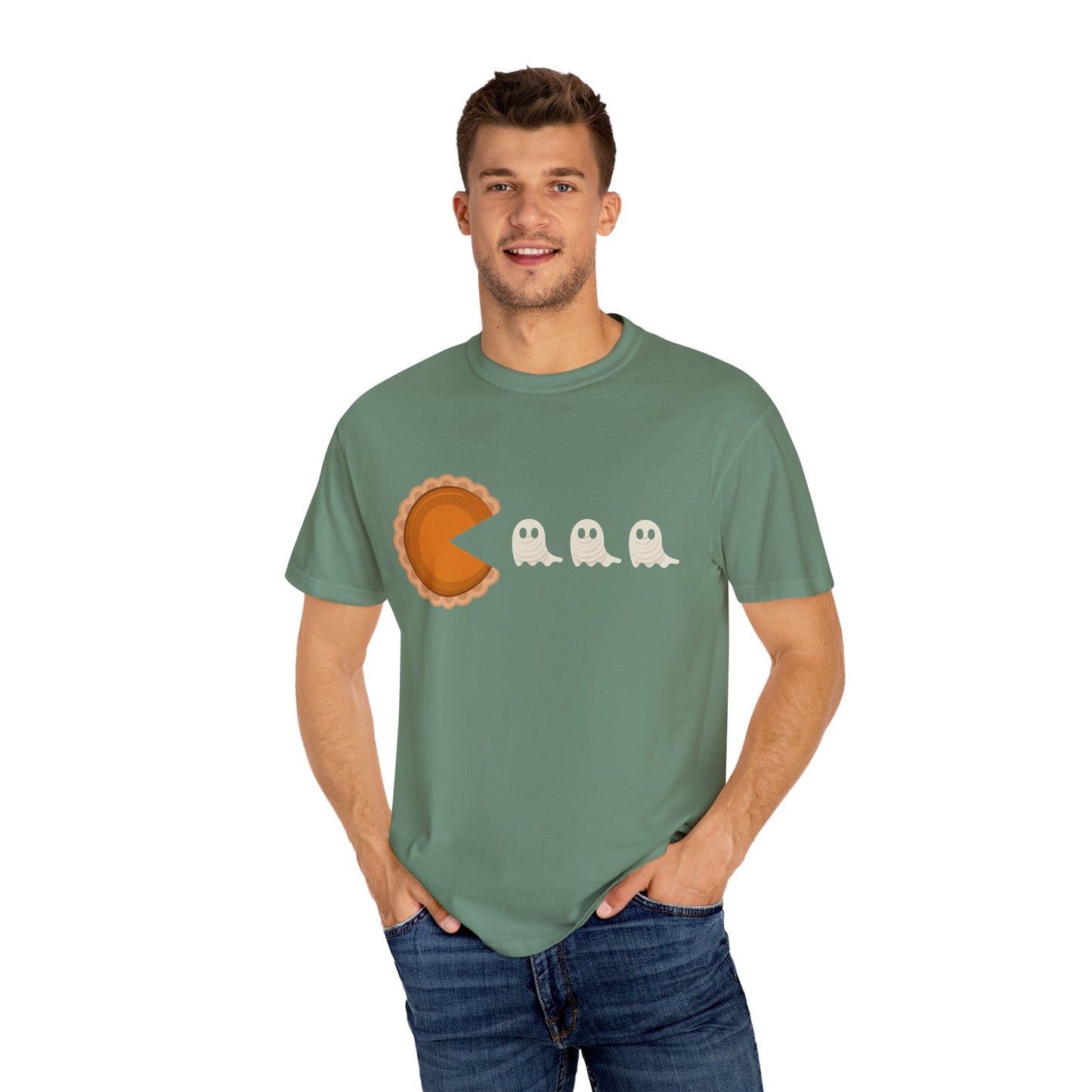 Pac-Man Pumpkin Pie Ghosts Unisex T-Shirt, Halloween Tee, Gamer Shirt, Fun Graphic Top, Gift for Gamers, Casual Wear