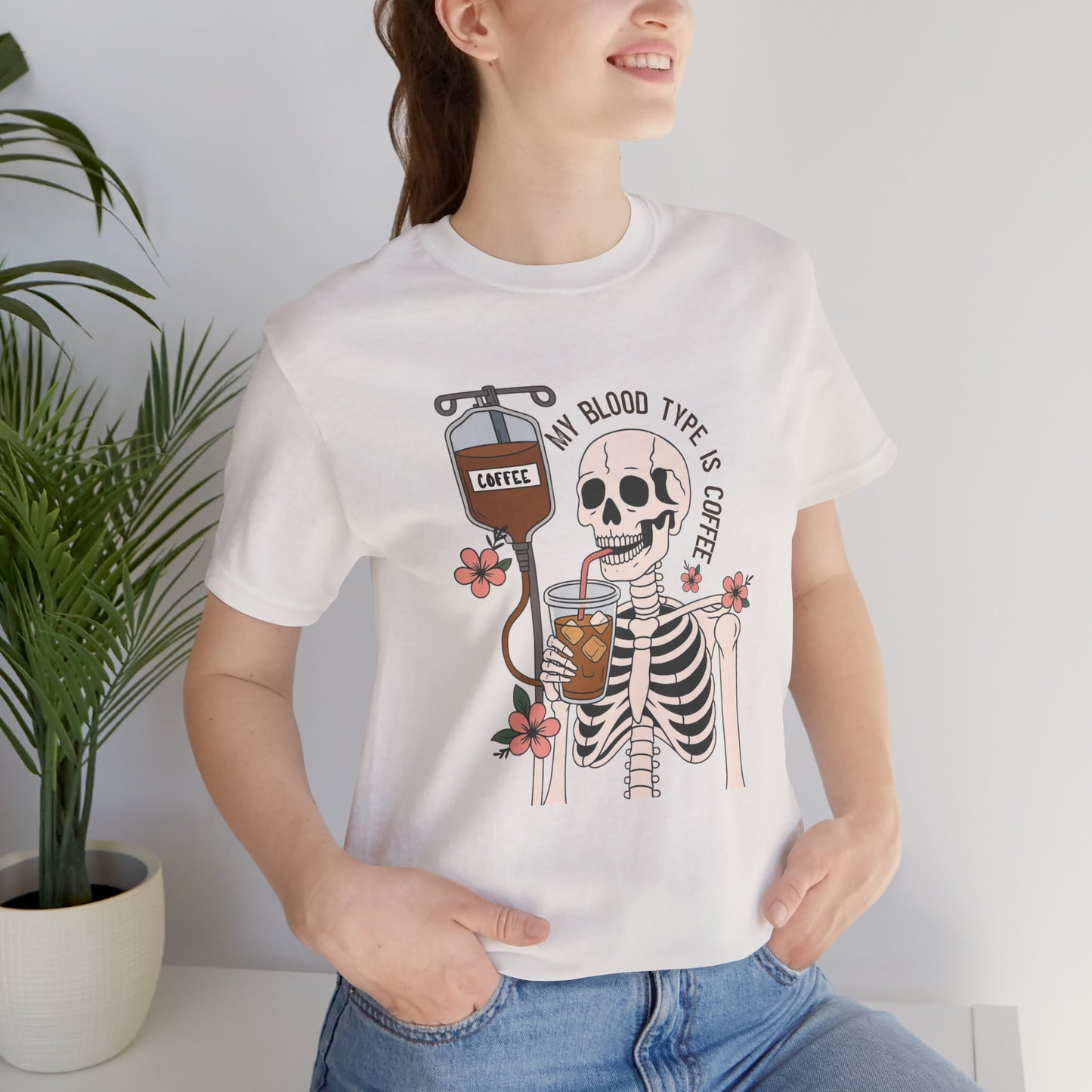 Coffee Lover's Skeleton Tee - Unisex Short Sleeve Shirt, Ideal Gift for Coffee Addicts, Fun Halloween Apparel, Quirky Coffee Shirt