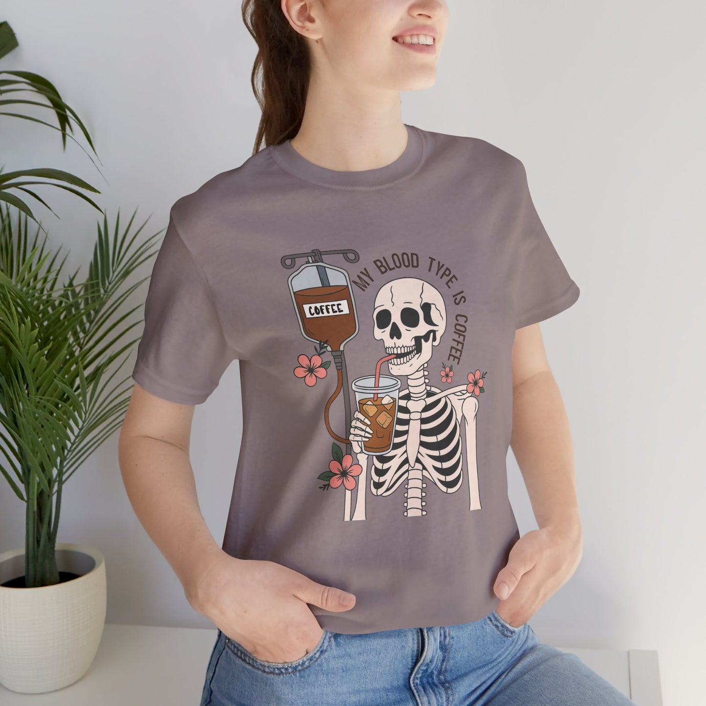 Coffee Lover's Skeleton Tee - Unisex Short Sleeve Shirt, Ideal Gift for Coffee Addicts, Fun Halloween Apparel, Quirky Coffee Shirt