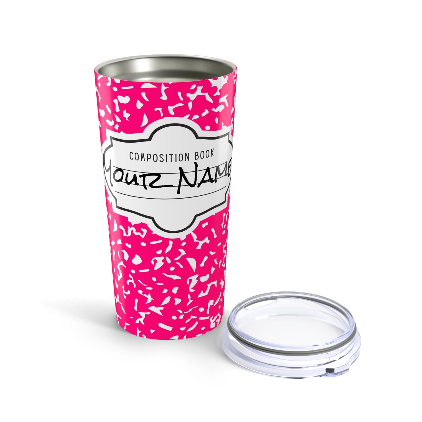 Personalized Pink Composition Tumbler, Custom Travel Mug, College Student Gift, Cute Drinkware, Back to School, Unique Party Favor