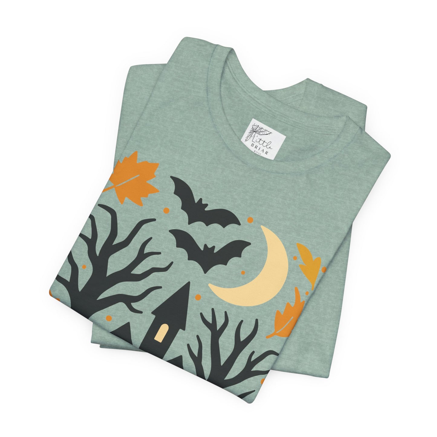 Halloween Haunted House Tee, Spooky Shirt, Fall Apparel, Unisex Halloween Top, Pumpkin & Bat Graphic Tee
