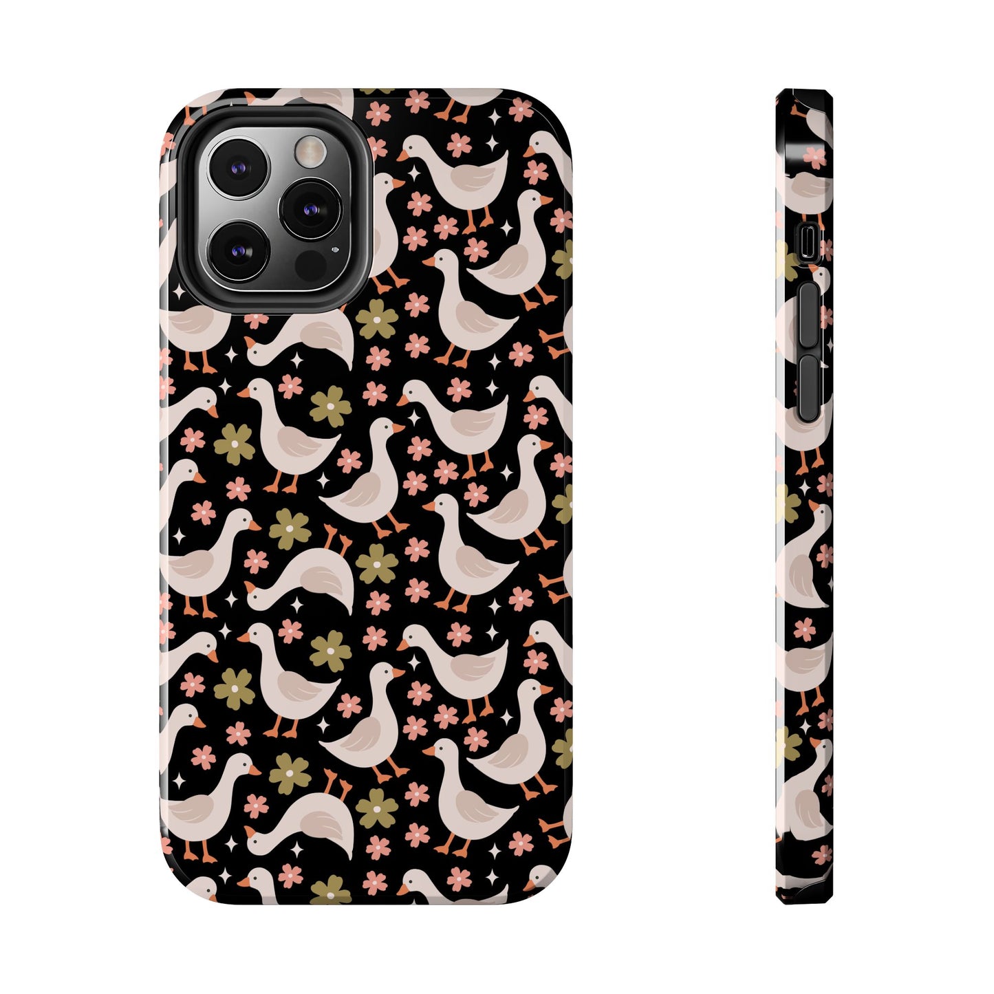 Cute Duck Pattern Phone Case, Stylish Tough Case, Gift for Duck Lovers, Floral Design, Unique Mobile Cover