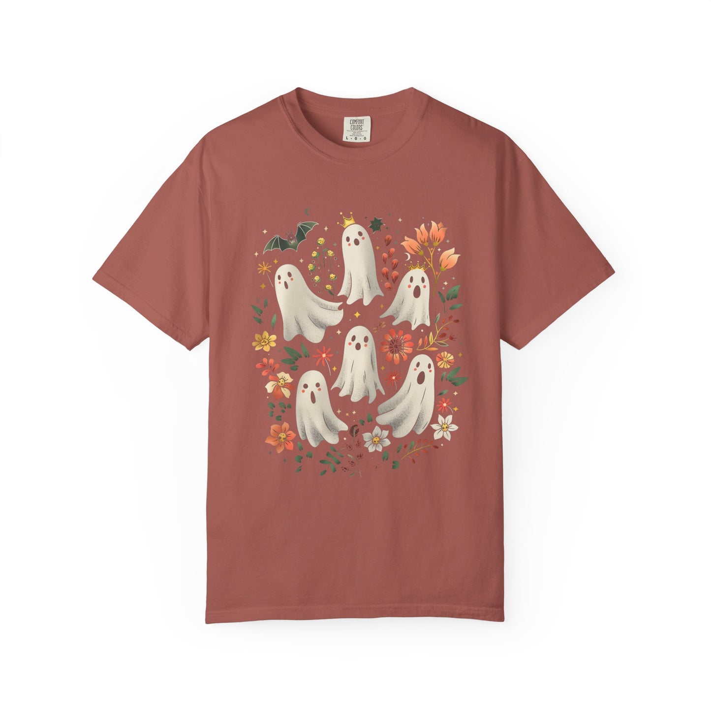 Whimsical Ghost T-Shirt | Halloween Apparel, Unisex Tee, Cute Ghost Design, Floral Graphic Tee, Casual Wear, Spooky Season