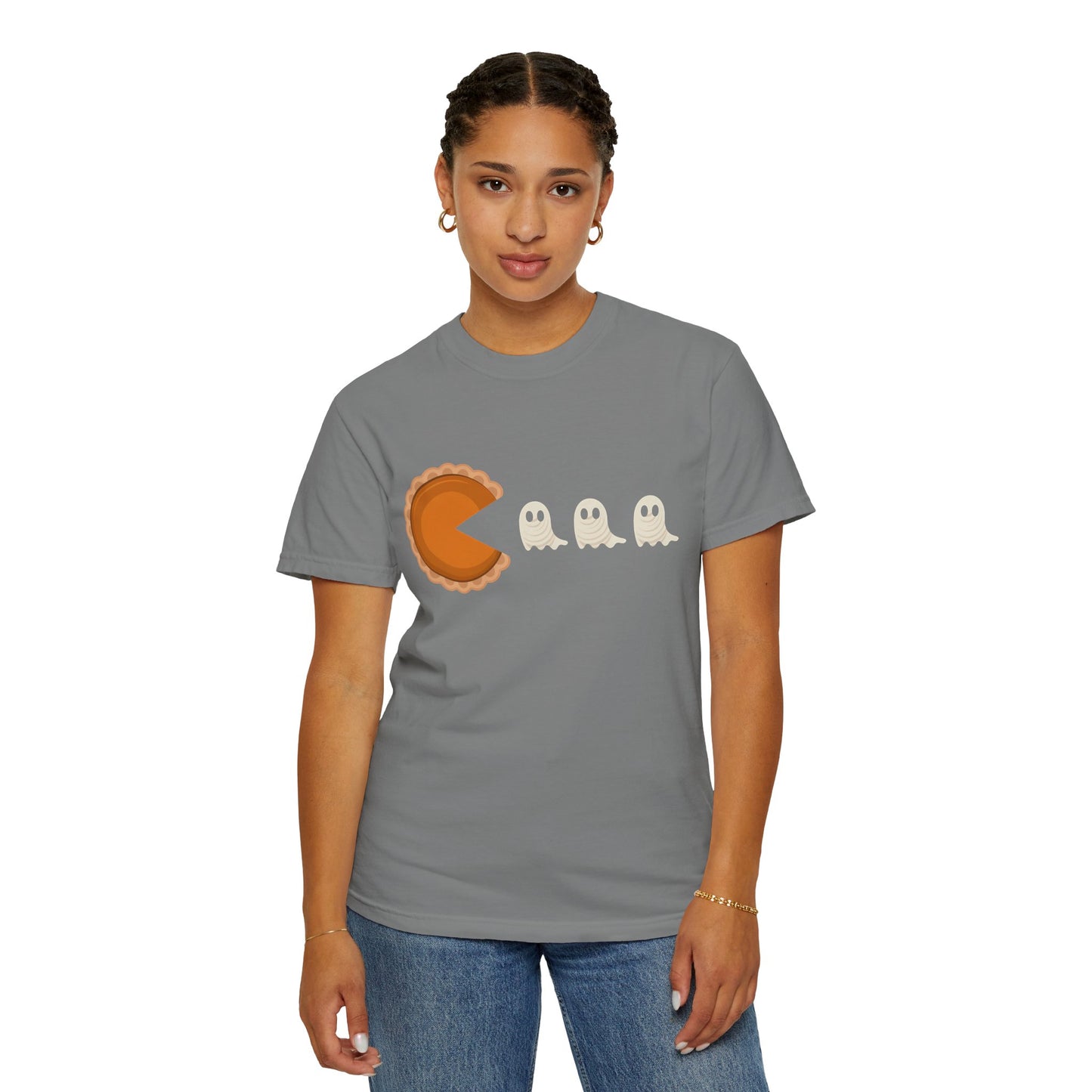 Pac-Man Pumpkin Pie Ghosts Unisex T-Shirt, Halloween Tee, Gamer Shirt, Fun Graphic Top, Gift for Gamers, Casual Wear