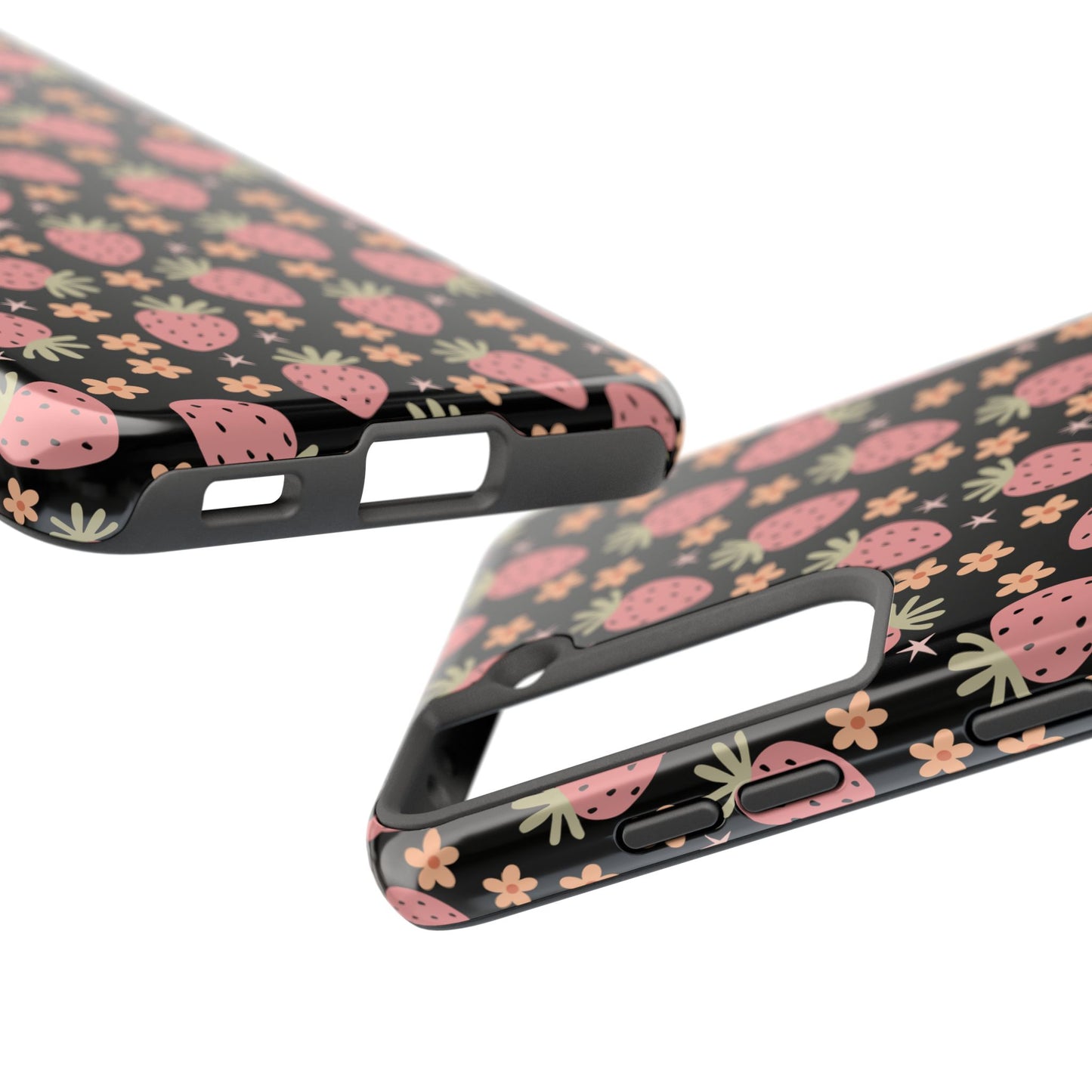 Cute Strawberry Pattern Tough Phone Cases, Floral Phone Cover, Protective Case, Gift for Her, Summer Vibes, Cute Accessories