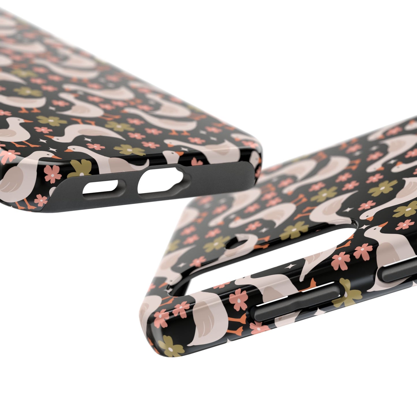 Cute Duck Pattern Phone Case, Stylish Tough Case, Gift for Duck Lovers, Floral Design, Unique Mobile Cover