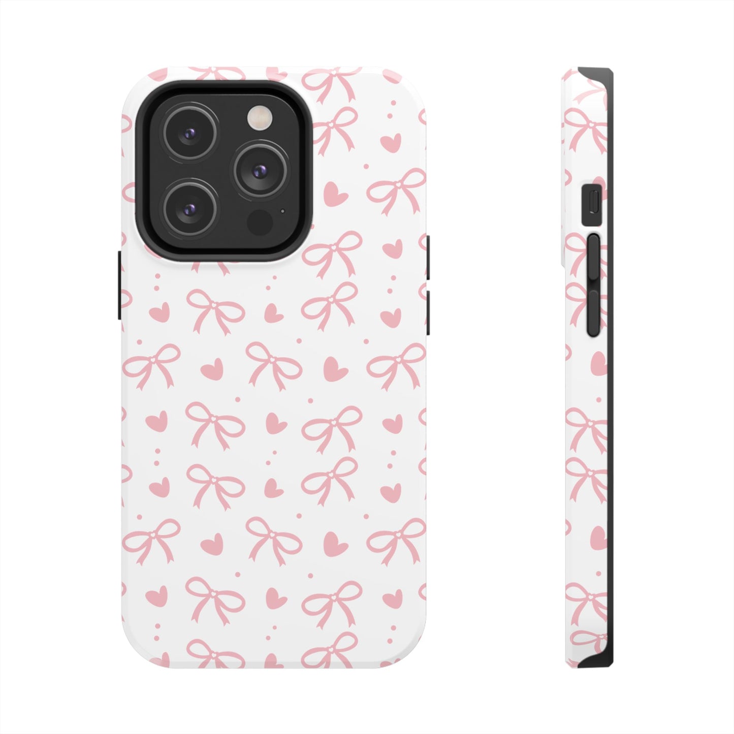 Love & Bows Tough Phone Cases for Girls, Cute Phone Cover, Valentine's Day Gift, Girly Accessories, Heart Pattern