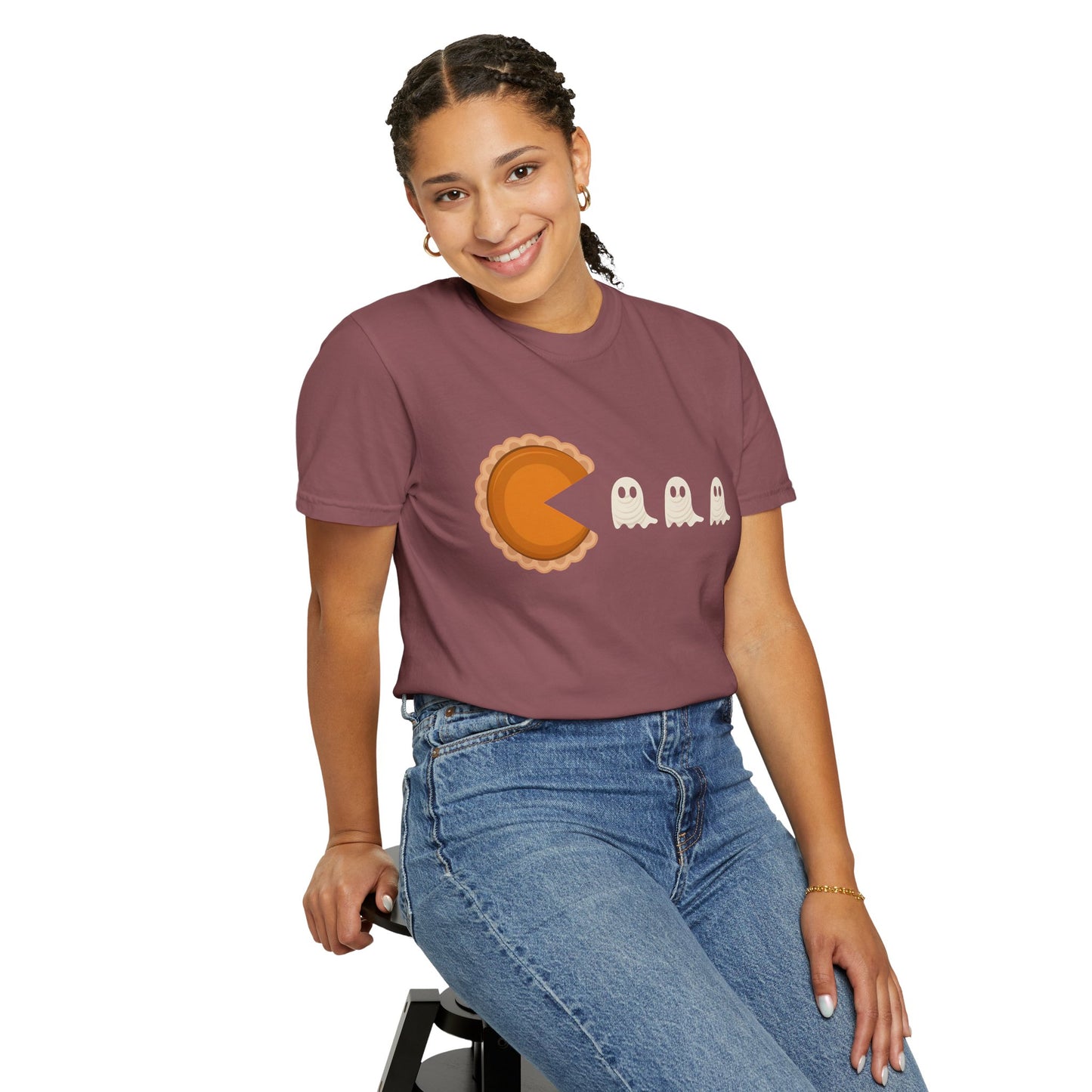 Pac-Man Pumpkin Pie Ghosts Unisex T-Shirt, Halloween Tee, Gamer Shirt, Fun Graphic Top, Gift for Gamers, Casual Wear