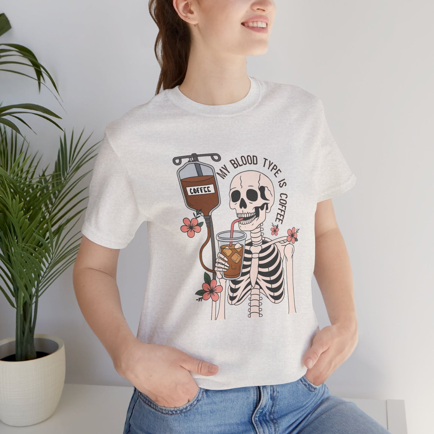 Coffee Lover's Skeleton Tee - Unisex Short Sleeve Shirt, Ideal Gift for Coffee Addicts, Fun Halloween Apparel, Quirky Coffee Shirt