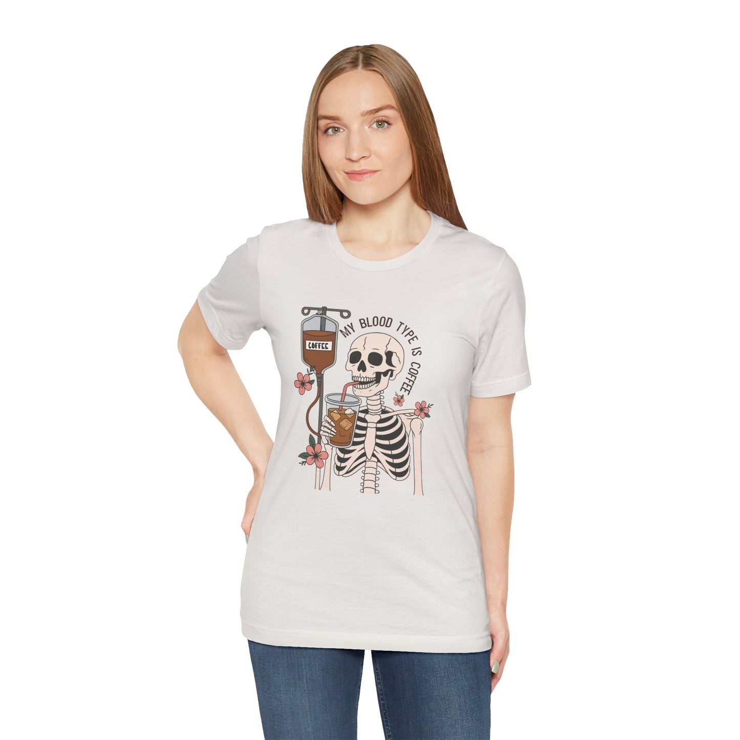 Coffee Lover's Skeleton Tee - Unisex Short Sleeve Shirt, Ideal Gift for Coffee Addicts, Fun Halloween Apparel, Quirky Coffee Shirt