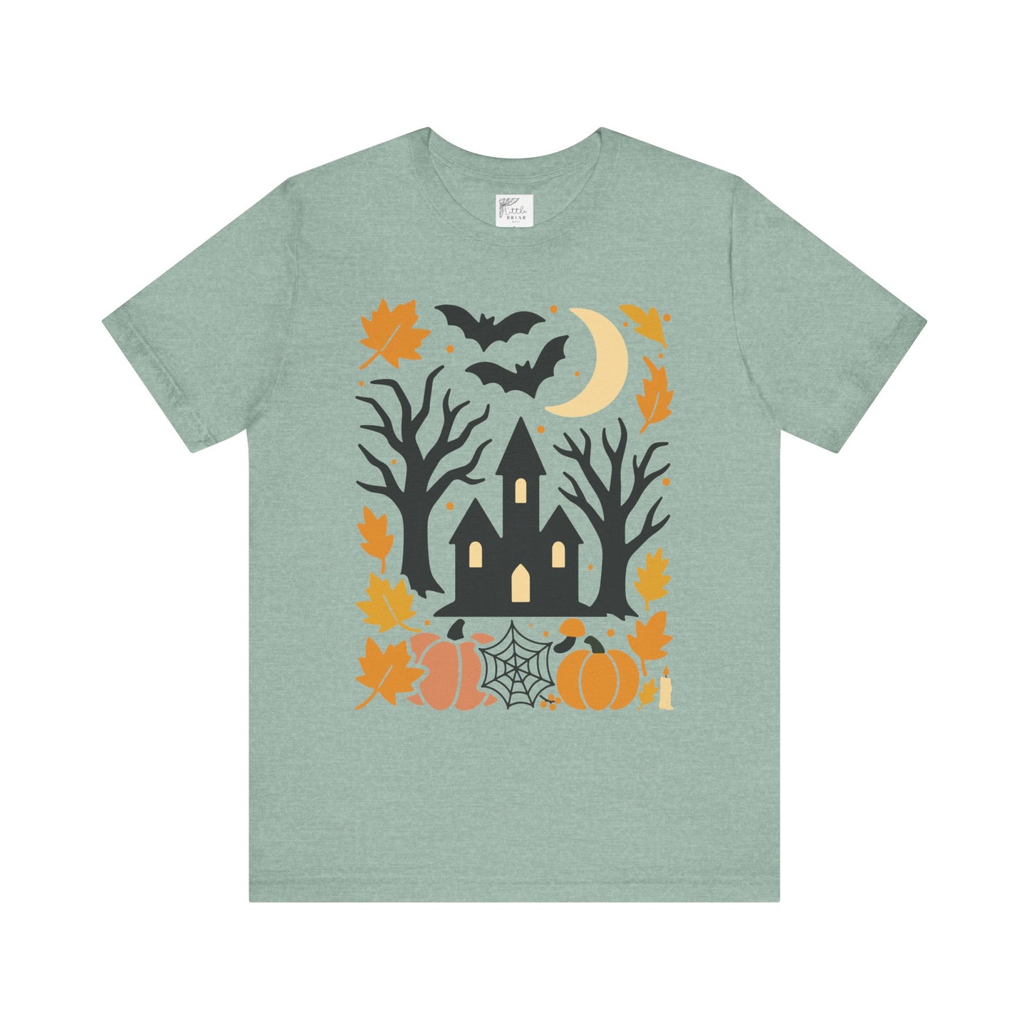Halloween Haunted House Tee, Spooky Shirt, Fall Apparel, Unisex Halloween Top, Pumpkin & Bat Graphic Tee