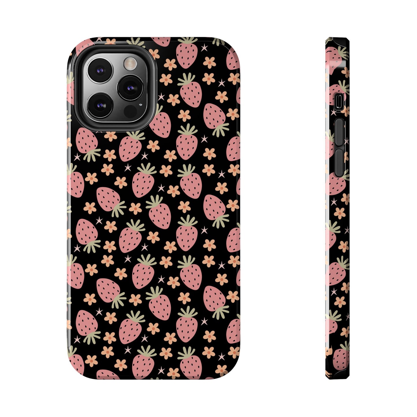 Cute Strawberry Pattern Tough Phone Cases, Floral Phone Cover, Protective Case, Gift for Her, Summer Vibes, Cute Accessories