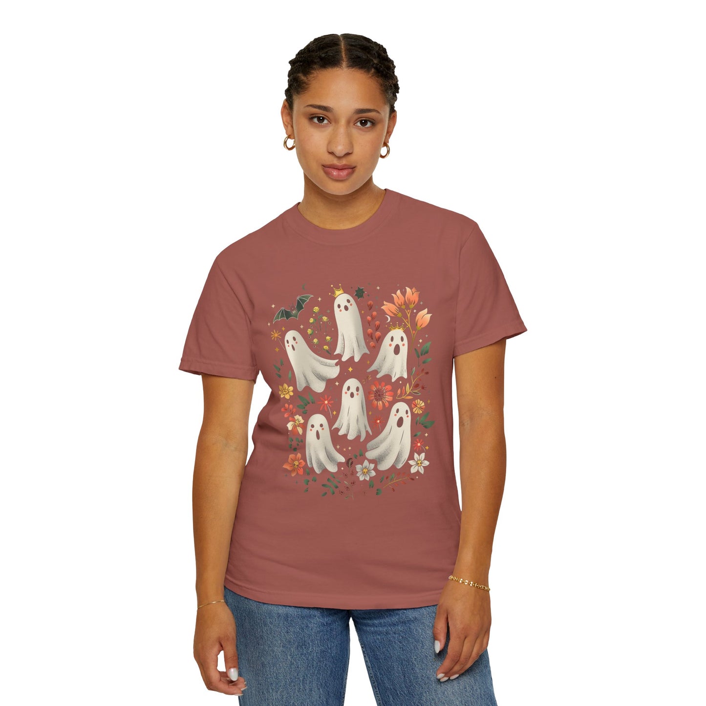 Whimsical Ghost T-Shirt | Halloween Apparel, Unisex Tee, Cute Ghost Design, Floral Graphic Tee, Casual Wear, Spooky Season