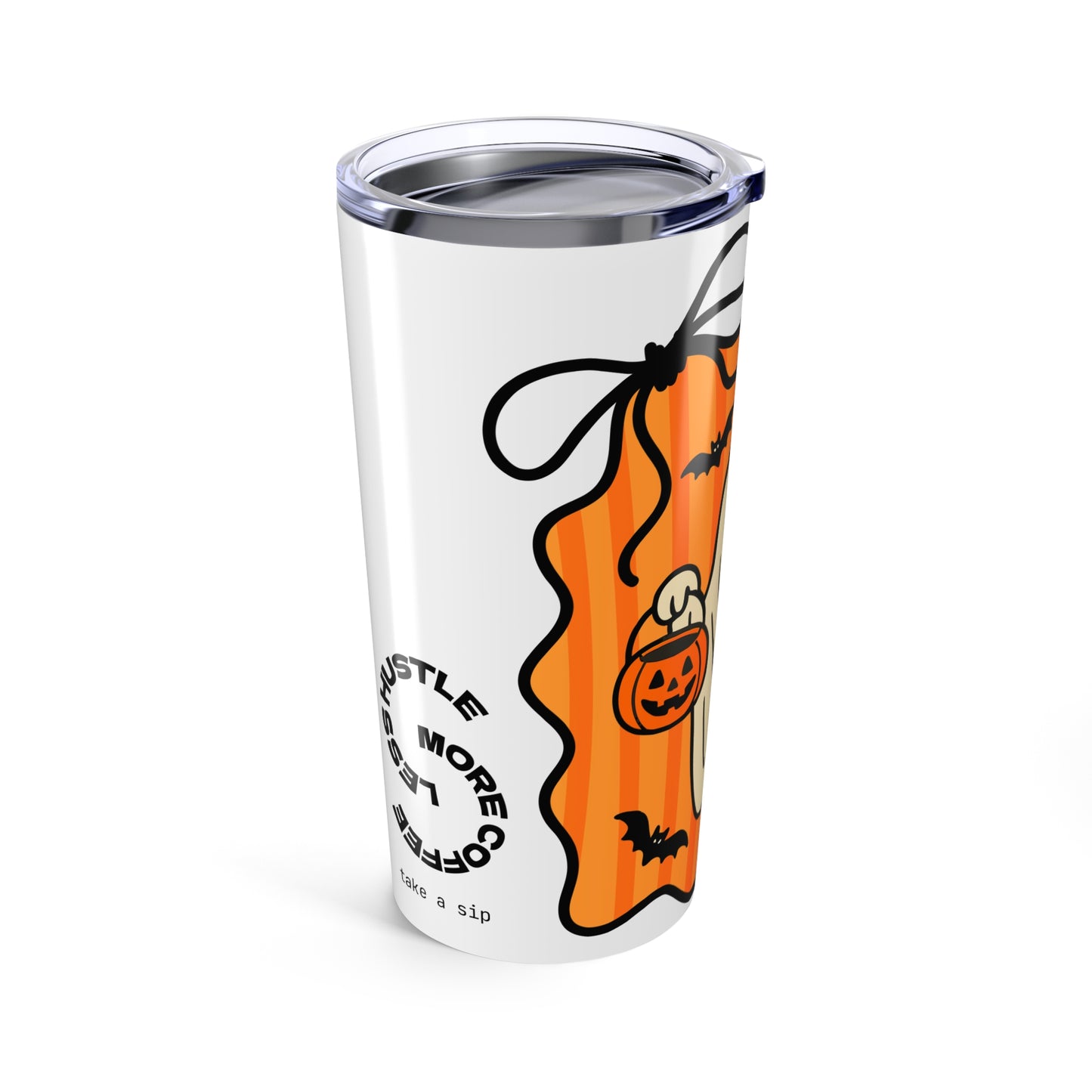 Halloween Ghost Tumbler 20oz - Spooky Drinkware, Halloween Party Gift, Fall Beverage Container, Cute Cat & Ghost Design, Travel Mug