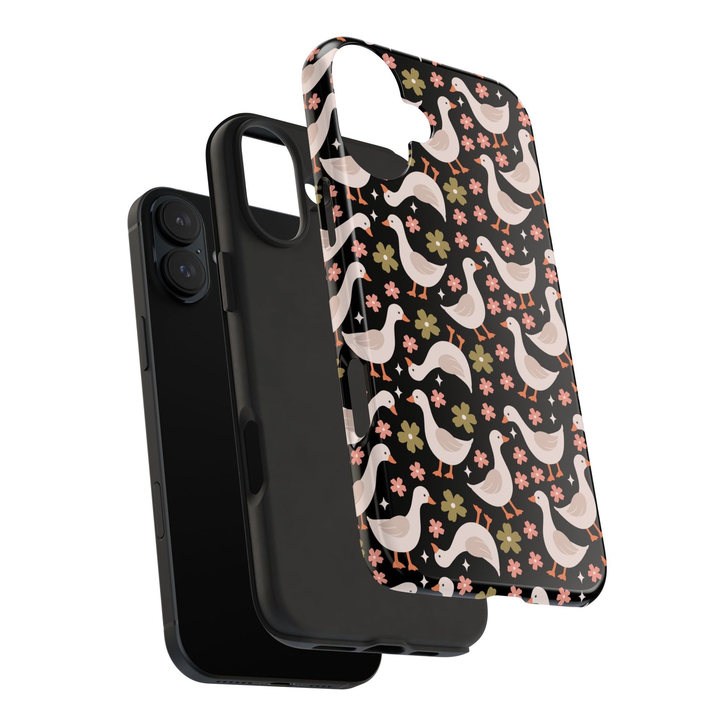 Cute Duck Pattern Phone Case, Stylish Tough Case, Gift for Duck Lovers, Floral Design, Unique Mobile Cover