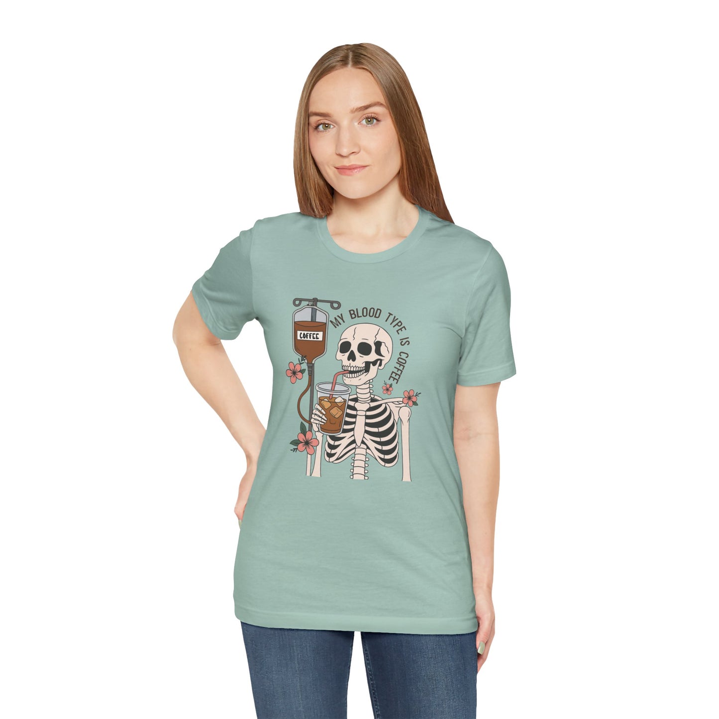 Coffee Lover's Skeleton Tee - Unisex Short Sleeve Shirt, Ideal Gift for Coffee Addicts, Fun Halloween Apparel, Quirky Coffee Shirt
