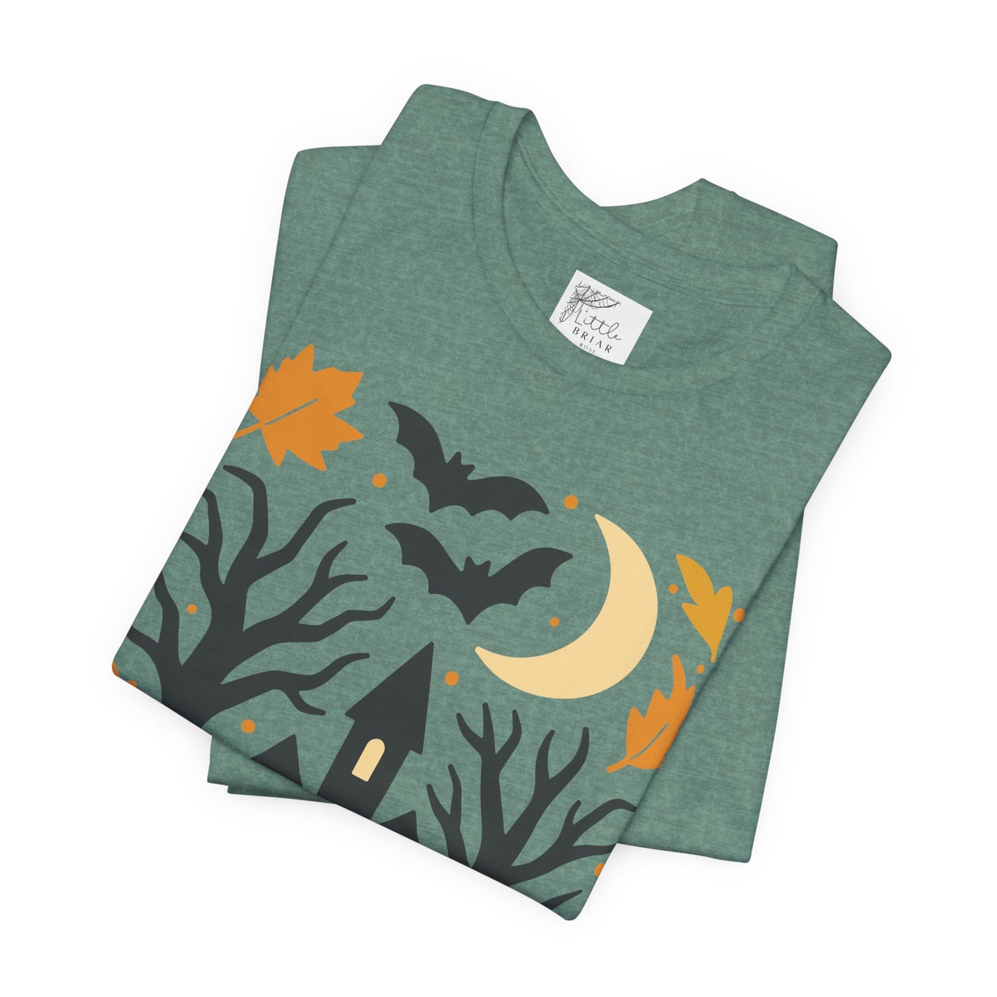 Halloween Haunted House Tee, Spooky Shirt, Fall Apparel, Unisex Halloween Top, Pumpkin & Bat Graphic Tee