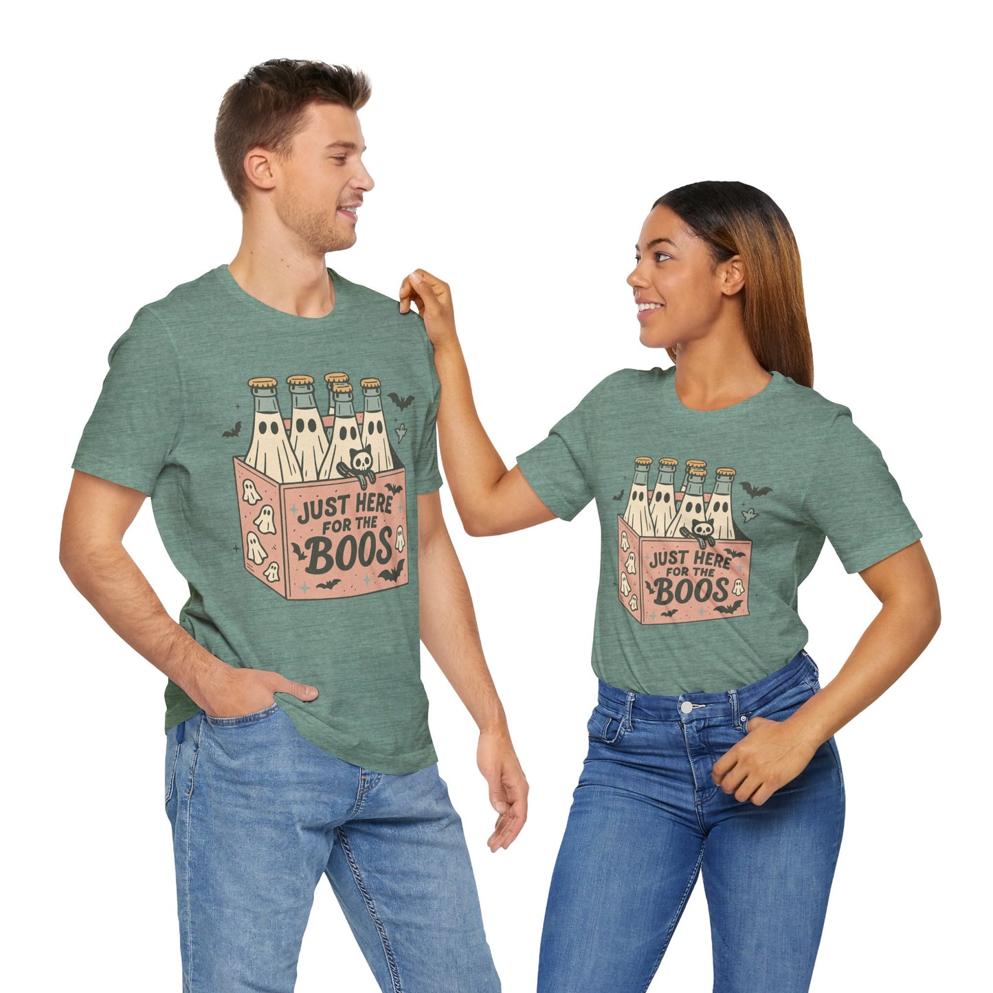 Halloween Vibes Unisex Tee - Just Here for the Boos, Fun Halloween Shirt, Party Wear, Gag Gift, Ghostly Spirit Classy Wear