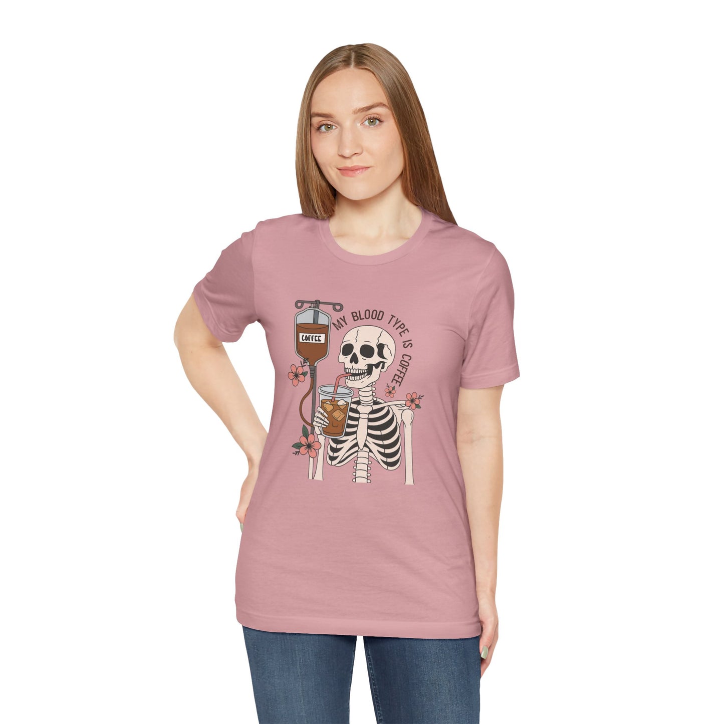 Coffee Lover's Skeleton Tee - Unisex Short Sleeve Shirt, Ideal Gift for Coffee Addicts, Fun Halloween Apparel, Quirky Coffee Shirt