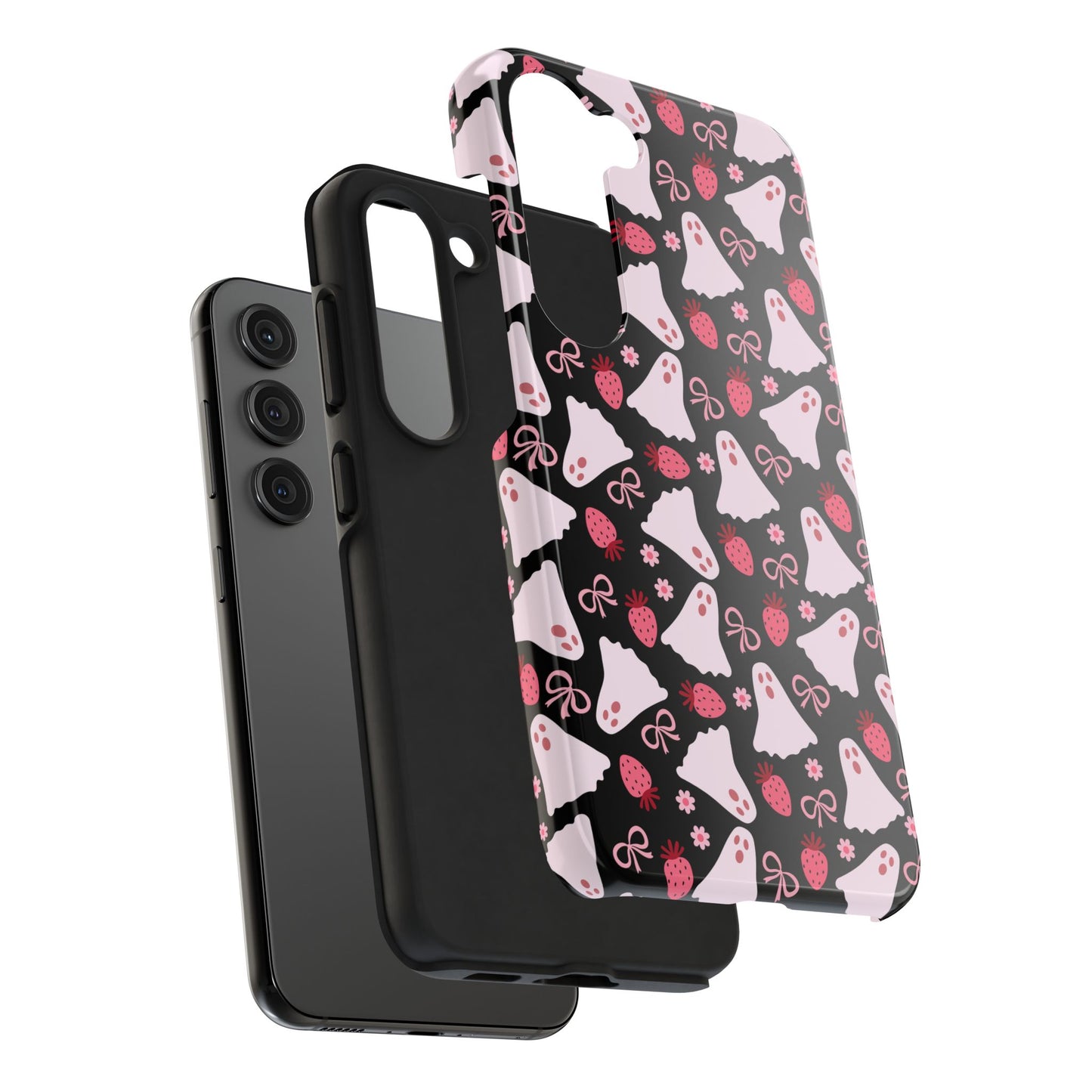 Cute Ghosts and Strawberries Phone Case | Tough Phone Cases, Halloween Accessories, Unique Gift Ideas, Spooky Aesthetic, Everyday Style