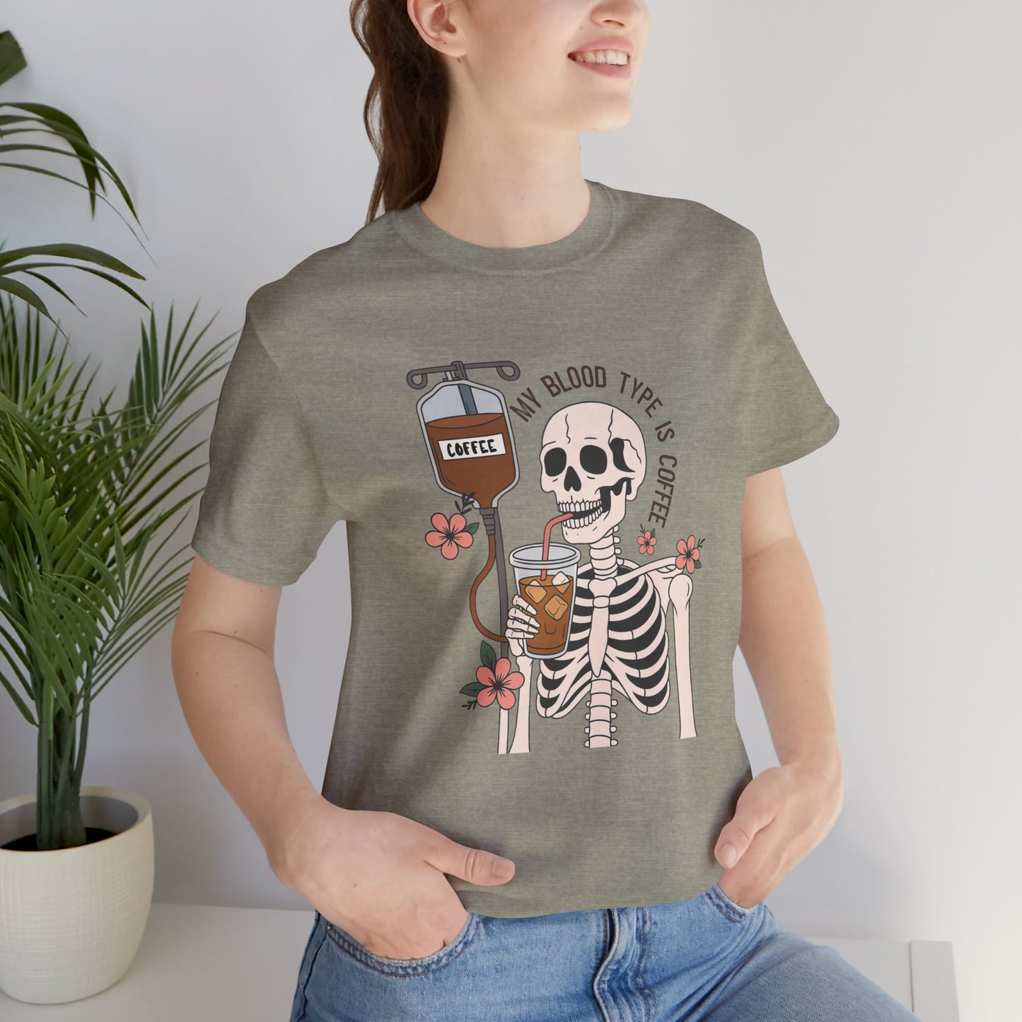 Coffee Lover's Skeleton Tee - Unisex Short Sleeve Shirt, Ideal Gift for Coffee Addicts, Fun Halloween Apparel, Quirky Coffee Shirt