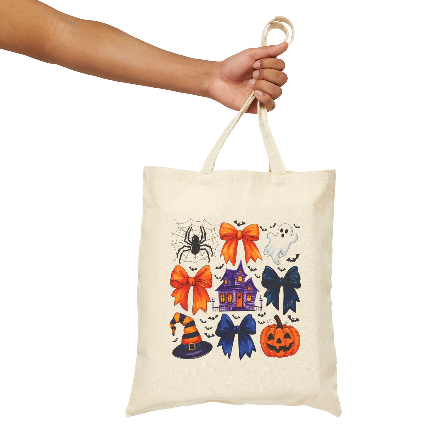 Halloween Graphic Cotton Canvas Tote Bag - Spooky Season Shopping, Eco-Friendly Gift, Trick or Treat Bag, Reusable Grocery Tote