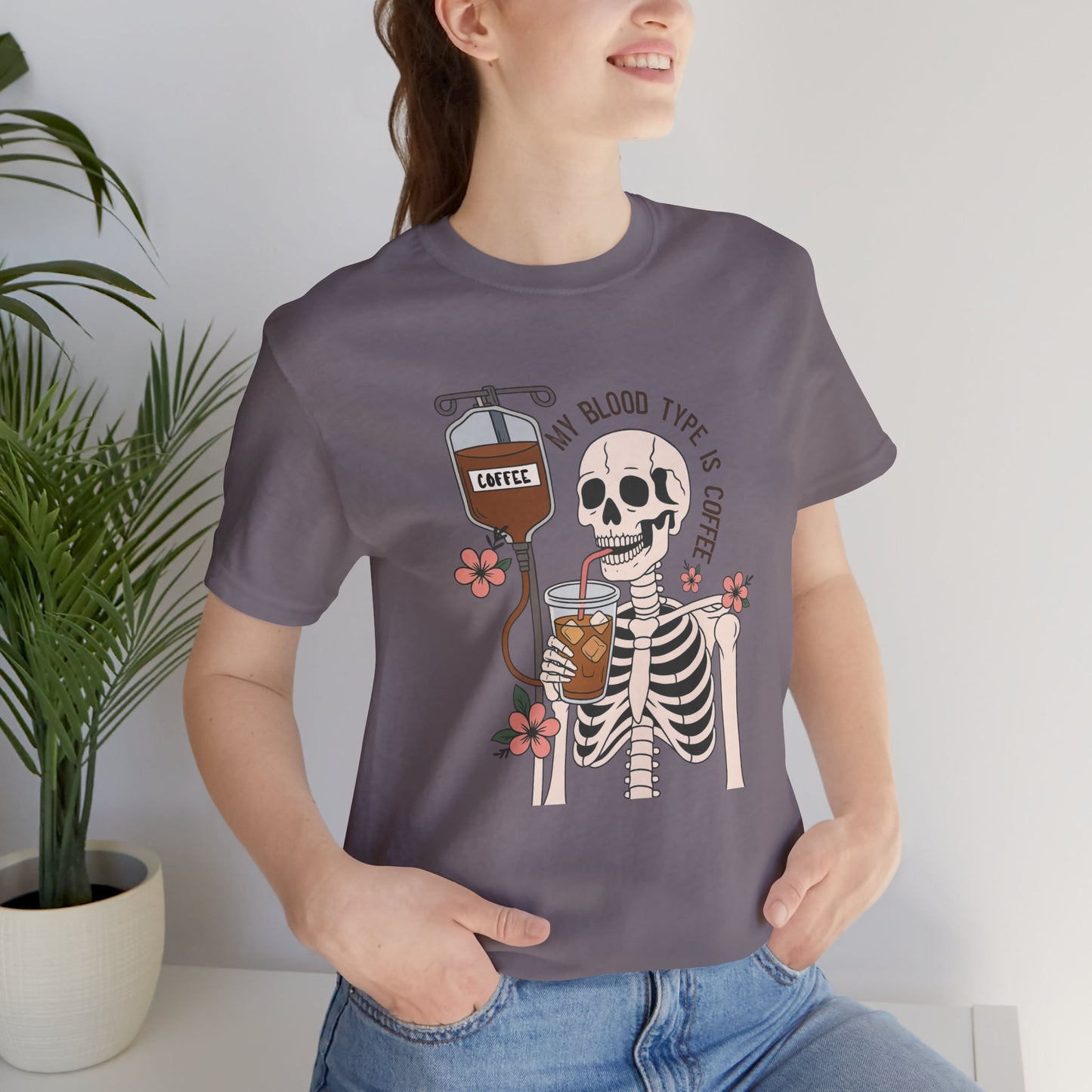 Coffee Lover's Skeleton Tee - Unisex Short Sleeve Shirt, Ideal Gift for Coffee Addicts, Fun Halloween Apparel, Quirky Coffee Shirt
