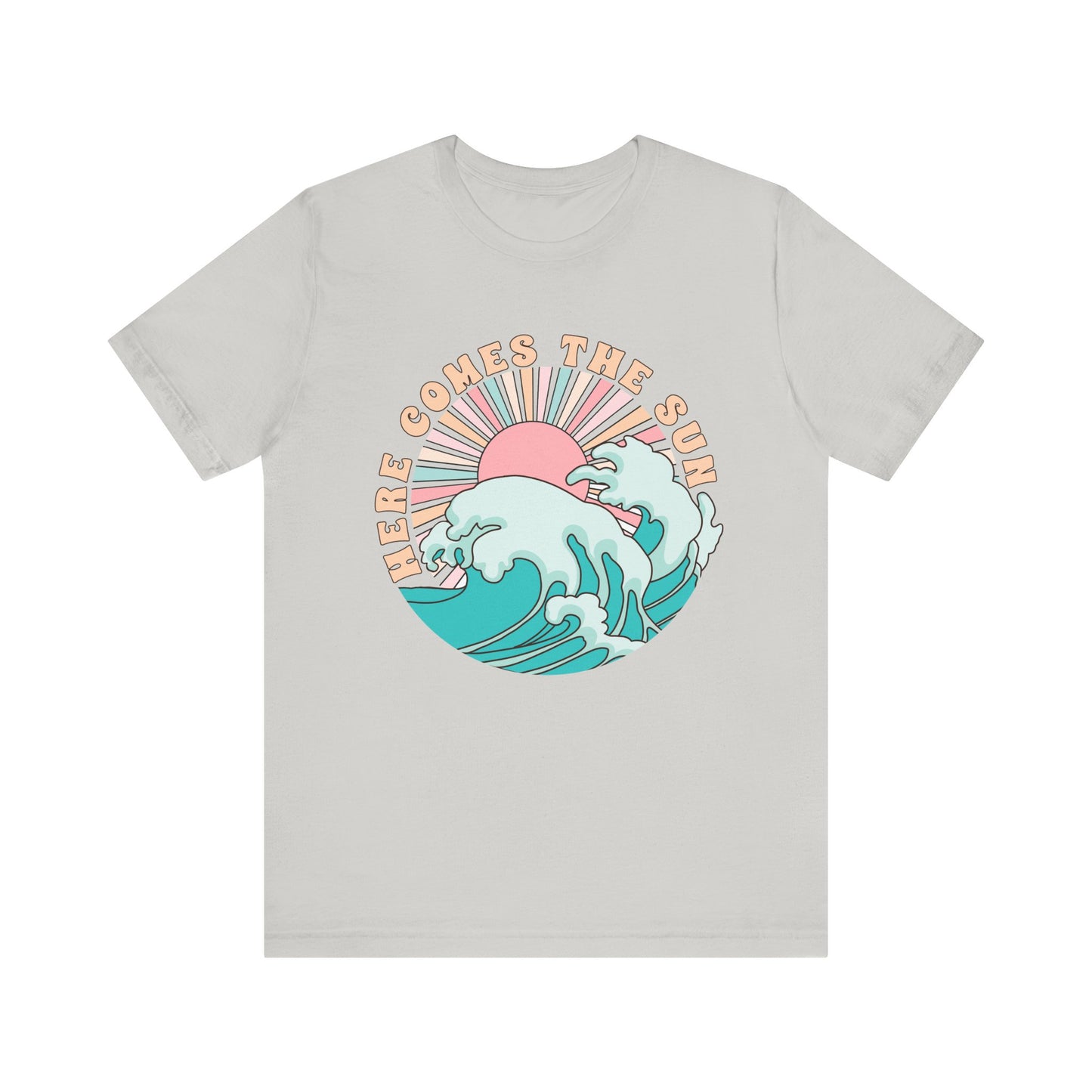 Unisex Beach Vibes Tee | Here Comes the Sun, Summer Shirt, Wave Art Tee, Gift for Ocean Lovers, Relaxed Summer Style