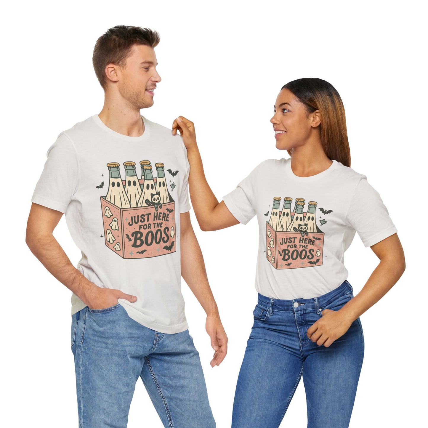 Halloween Vibes Unisex Tee - Just Here for the Boos, Fun Halloween Shirt, Party Wear, Gag Gift, Ghostly Spirit Classy Wear
