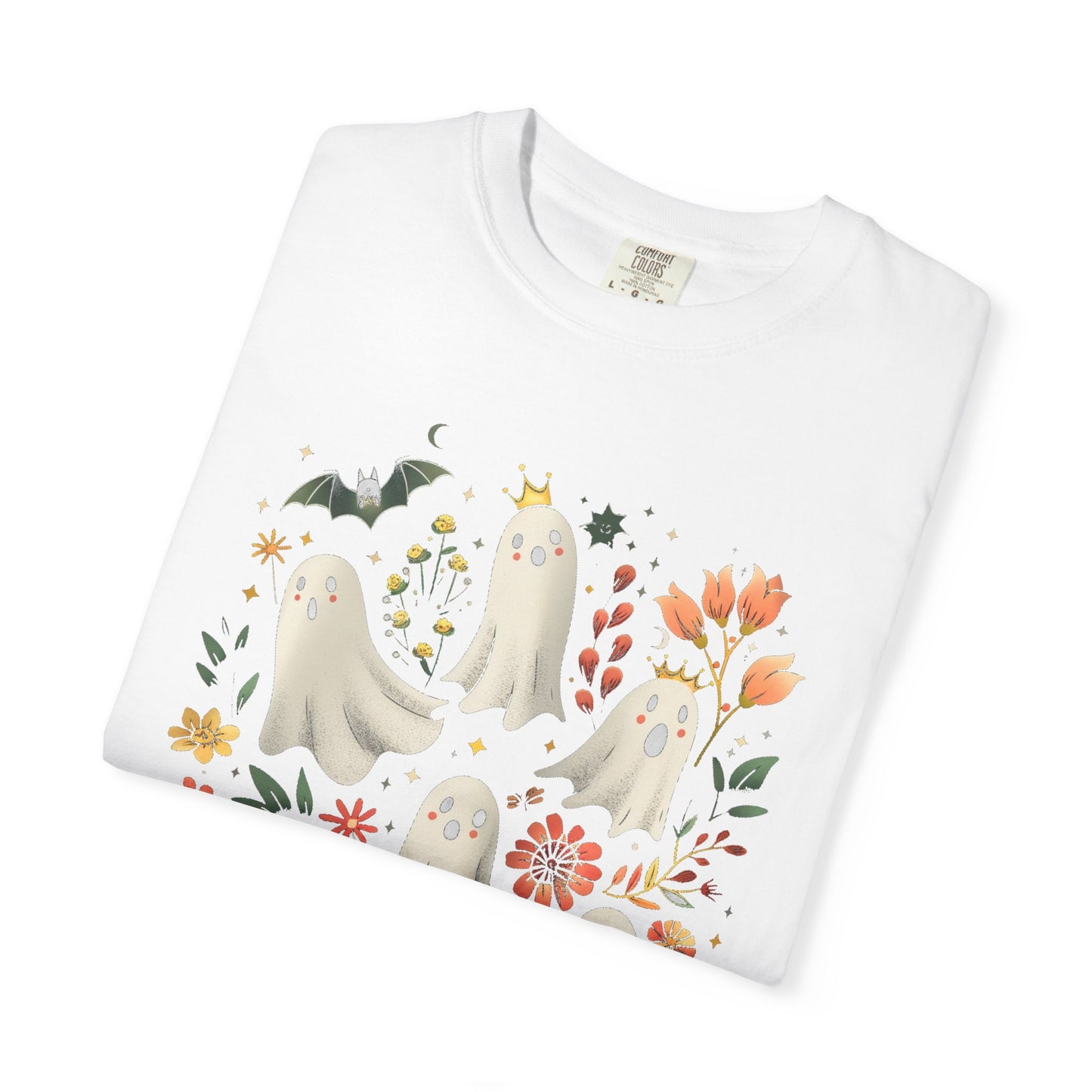 Whimsical Ghost T-Shirt | Halloween Apparel, Unisex Tee, Cute Ghost Design, Floral Graphic Tee, Casual Wear, Spooky Season