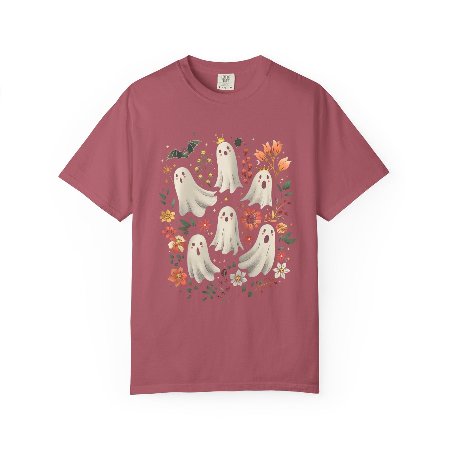 Whimsical Ghost T-Shirt | Halloween Apparel, Unisex Tee, Cute Ghost Design, Floral Graphic Tee, Casual Wear, Spooky Season