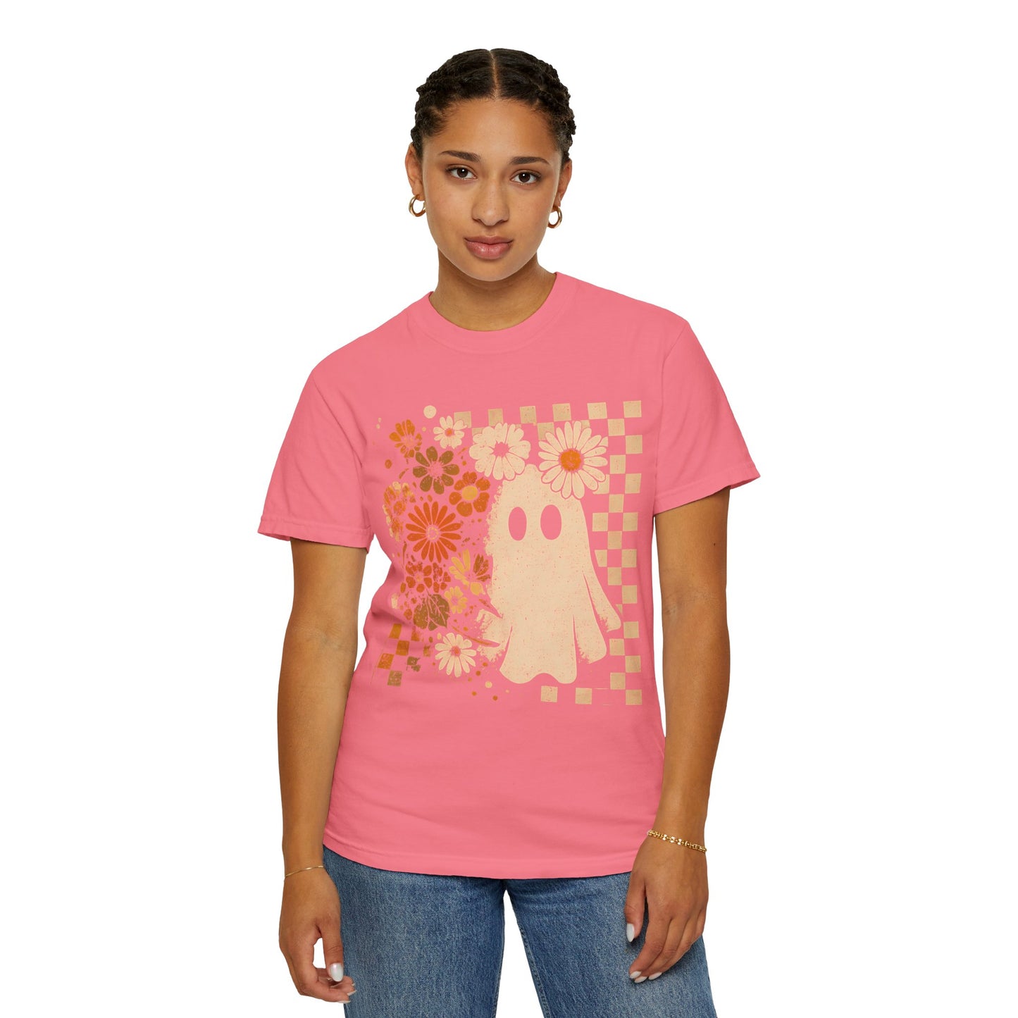 Whimsical Floral Ghost T-shirt, Casual Tee for Art Lovers, Perfect Gift for Halloween, Fall Fashion