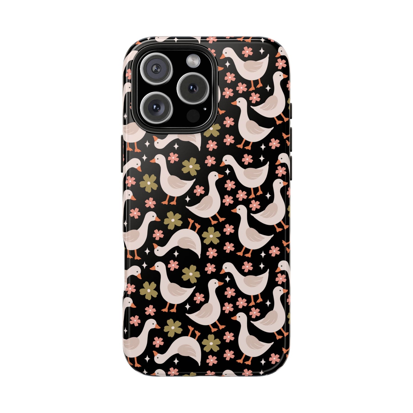 Cute Duck Pattern Phone Case, Stylish Tough Case, Gift for Duck Lovers, Floral Design, Unique Mobile Cover
