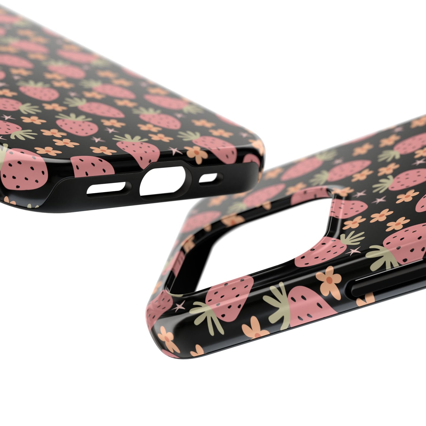 Cute Strawberry Pattern Tough Phone Cases, Floral Phone Cover, Protective Case, Gift for Her, Summer Vibes, Cute Accessories