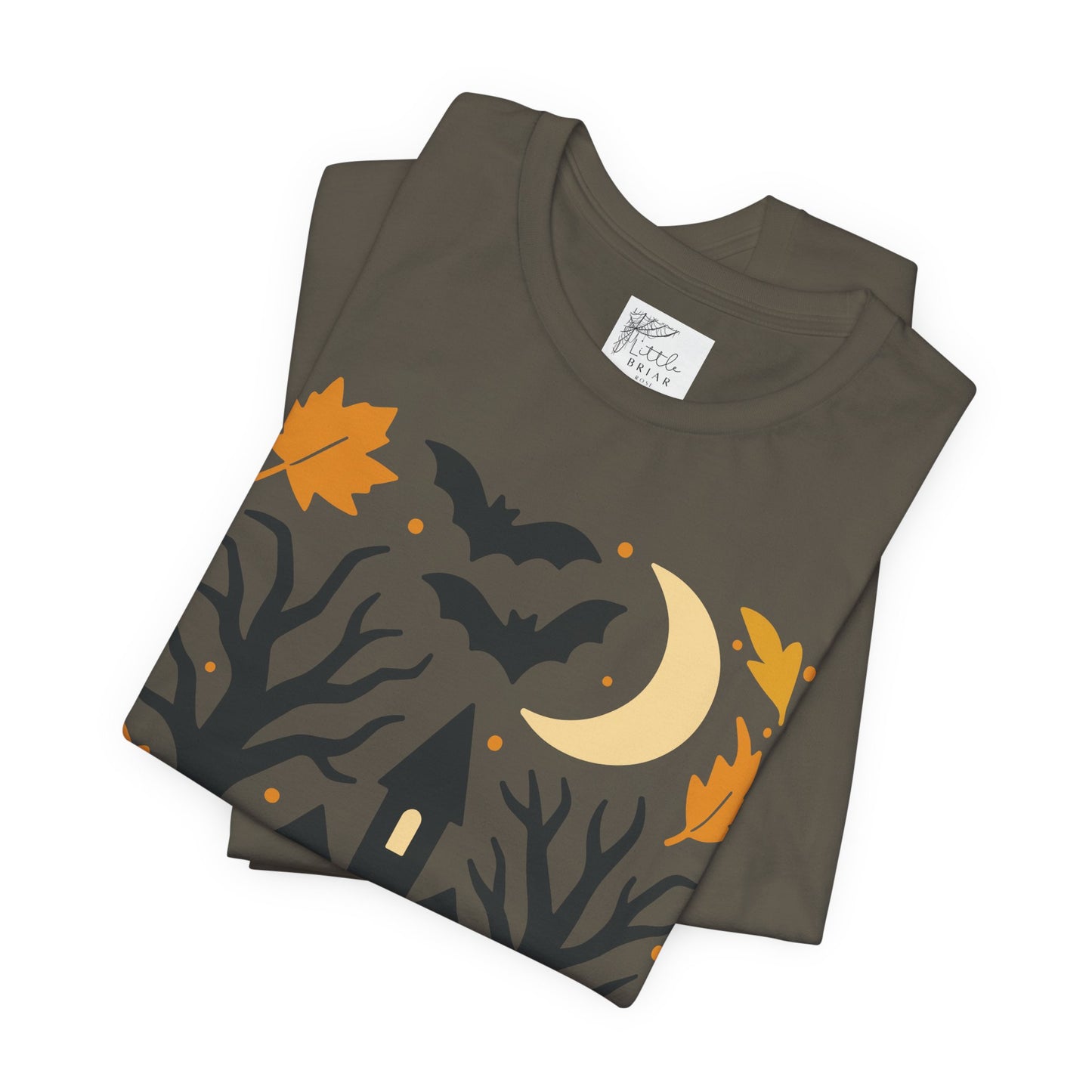 Halloween Haunted House Tee, Spooky Shirt, Fall Apparel, Unisex Halloween Top, Pumpkin & Bat Graphic Tee