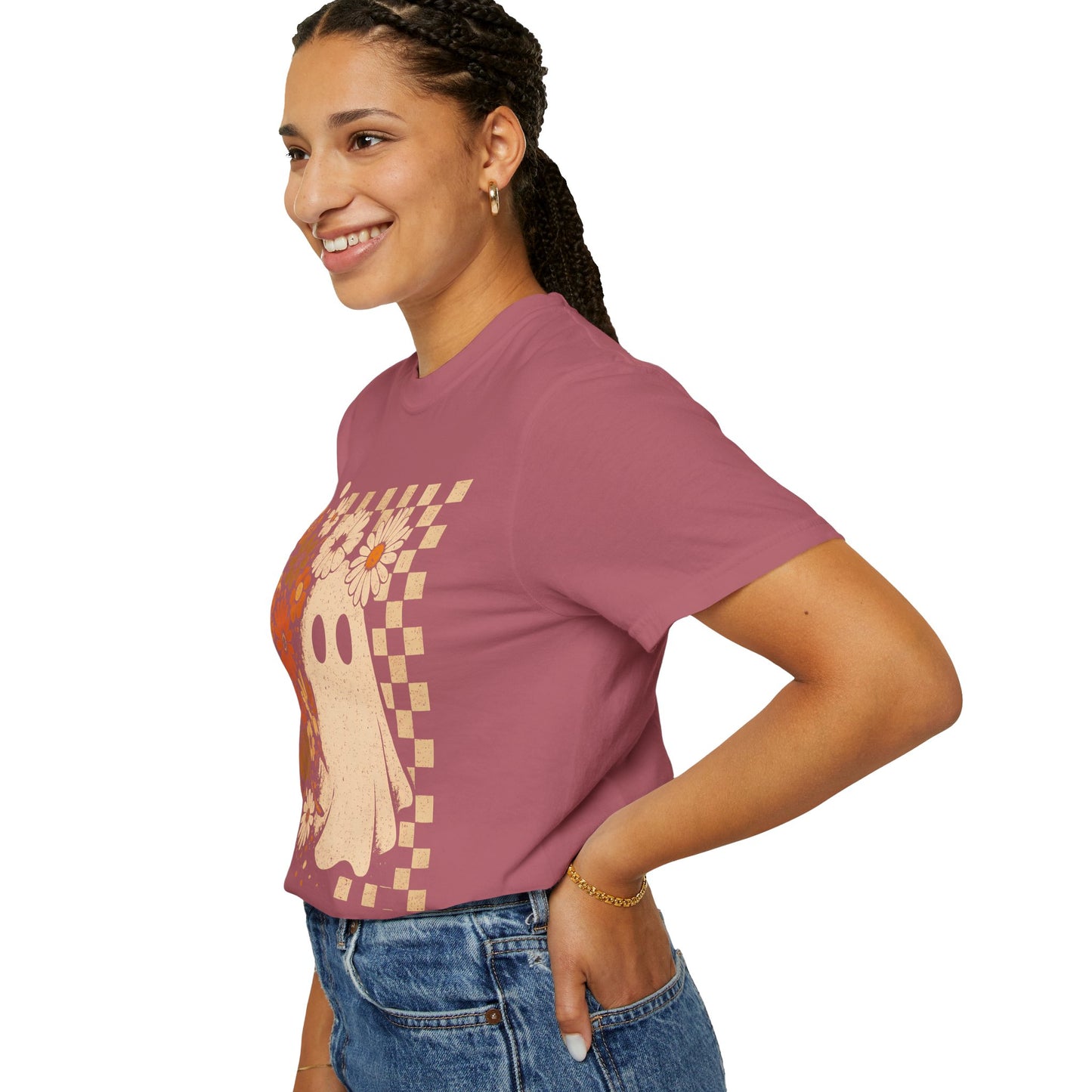 Whimsical Floral Ghost T-shirt, Casual Tee for Art Lovers, Perfect Gift for Halloween, Fall Fashion