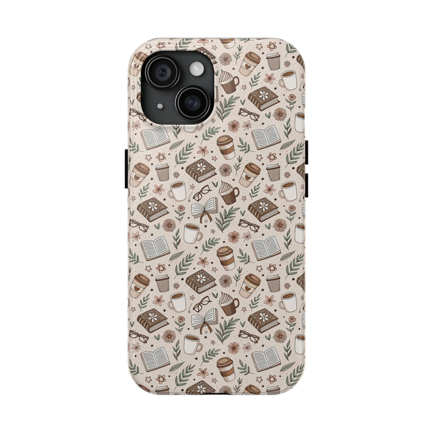 Cozy Books & Brews Tough Phone Cases - Literary Gift, Cute Coffee Pattern, Book Lover Accessory, Unique Phone Cover, Gift for Readers
