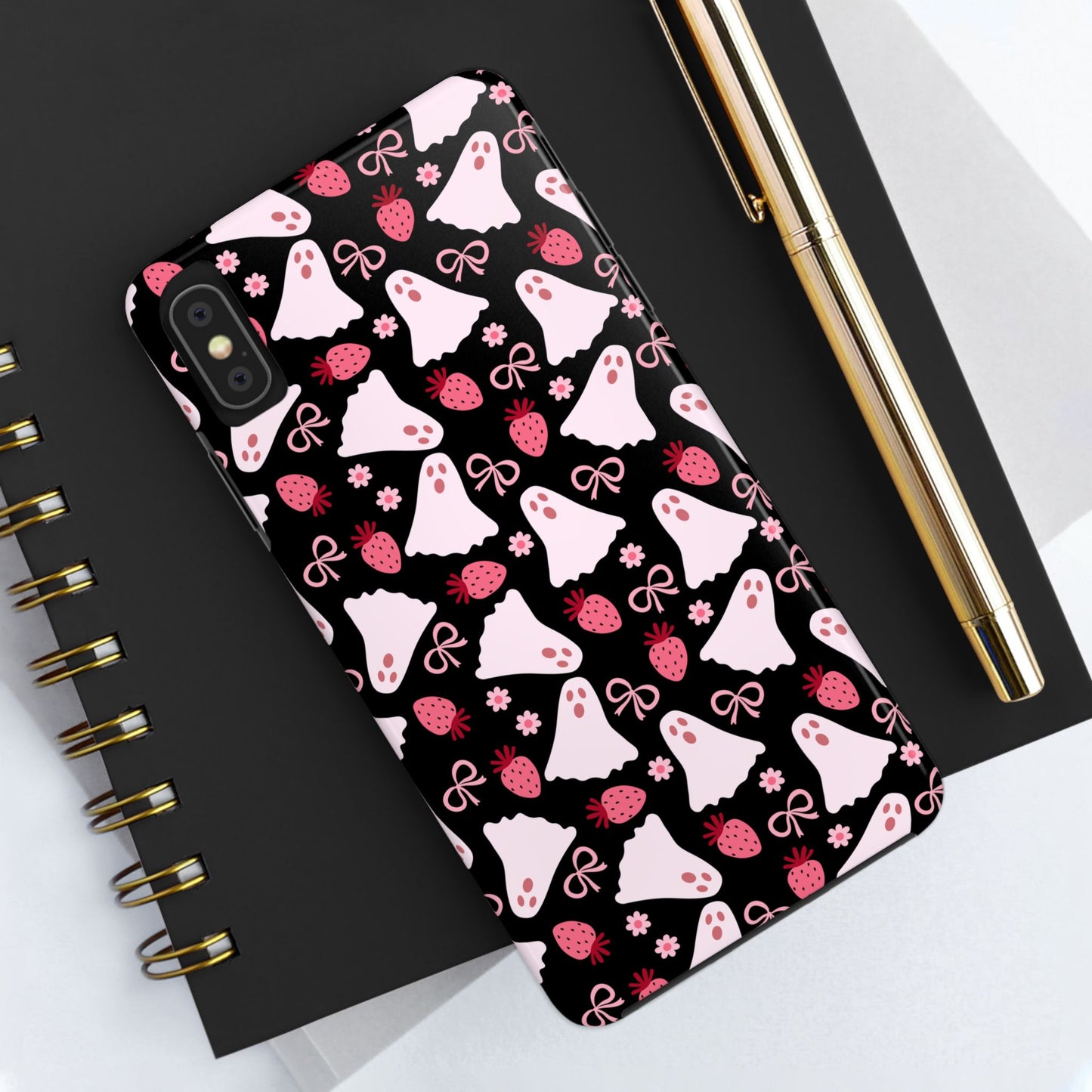 Cute Ghosts and Strawberries Phone Case | Tough Phone Cases, Halloween Accessories, Unique Gift Ideas, Spooky Aesthetic, Everyday Style