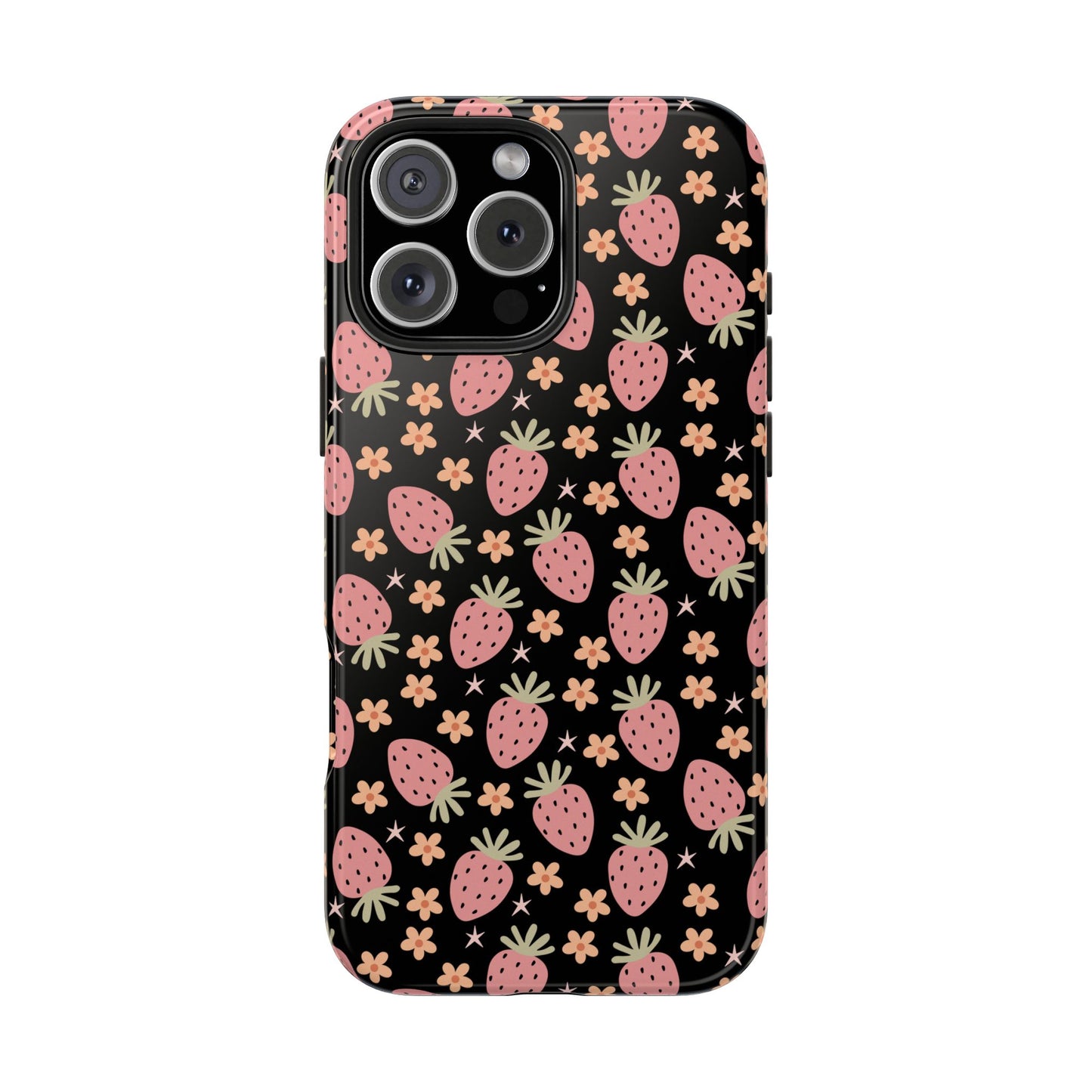 Cute Strawberry Pattern Tough Phone Cases, Floral Phone Cover, Protective Case, Gift for Her, Summer Vibes, Cute Accessories