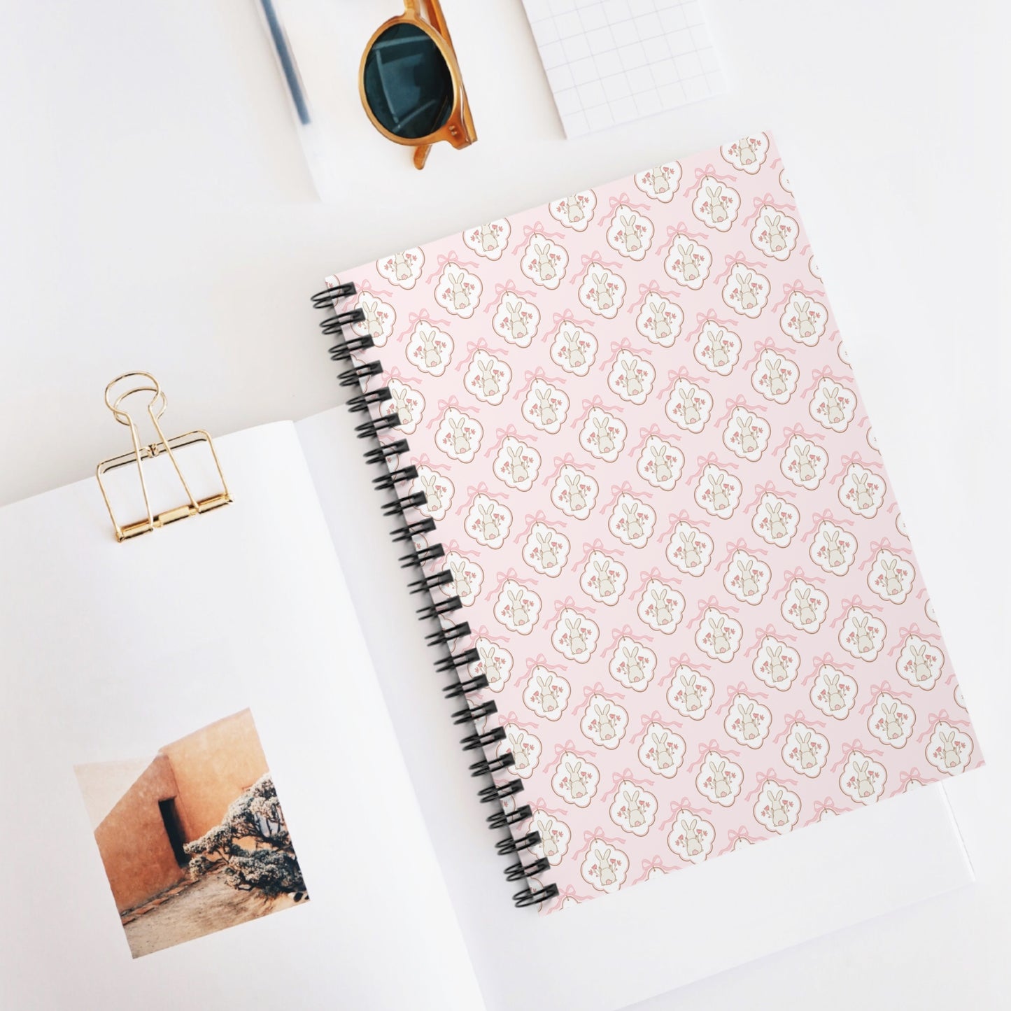 Elegant Floral Bunny Spiral Notebook - Ruled Lines for Creative Journaling