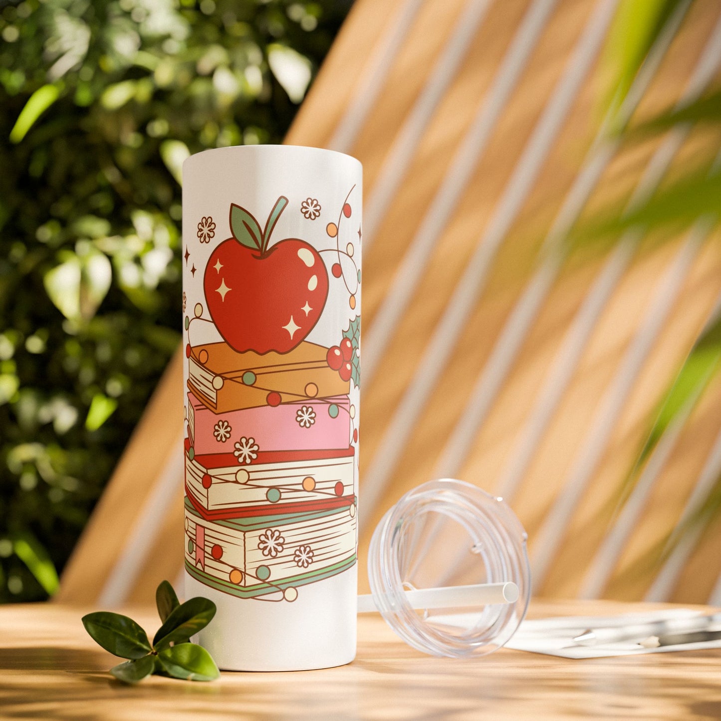 Teacher Skinny Tumbler, Shimmer 20oz Cup with Straw, Gift for Teacher, Personalized Custom Insulated Travel Mug, Appreciation Present, End