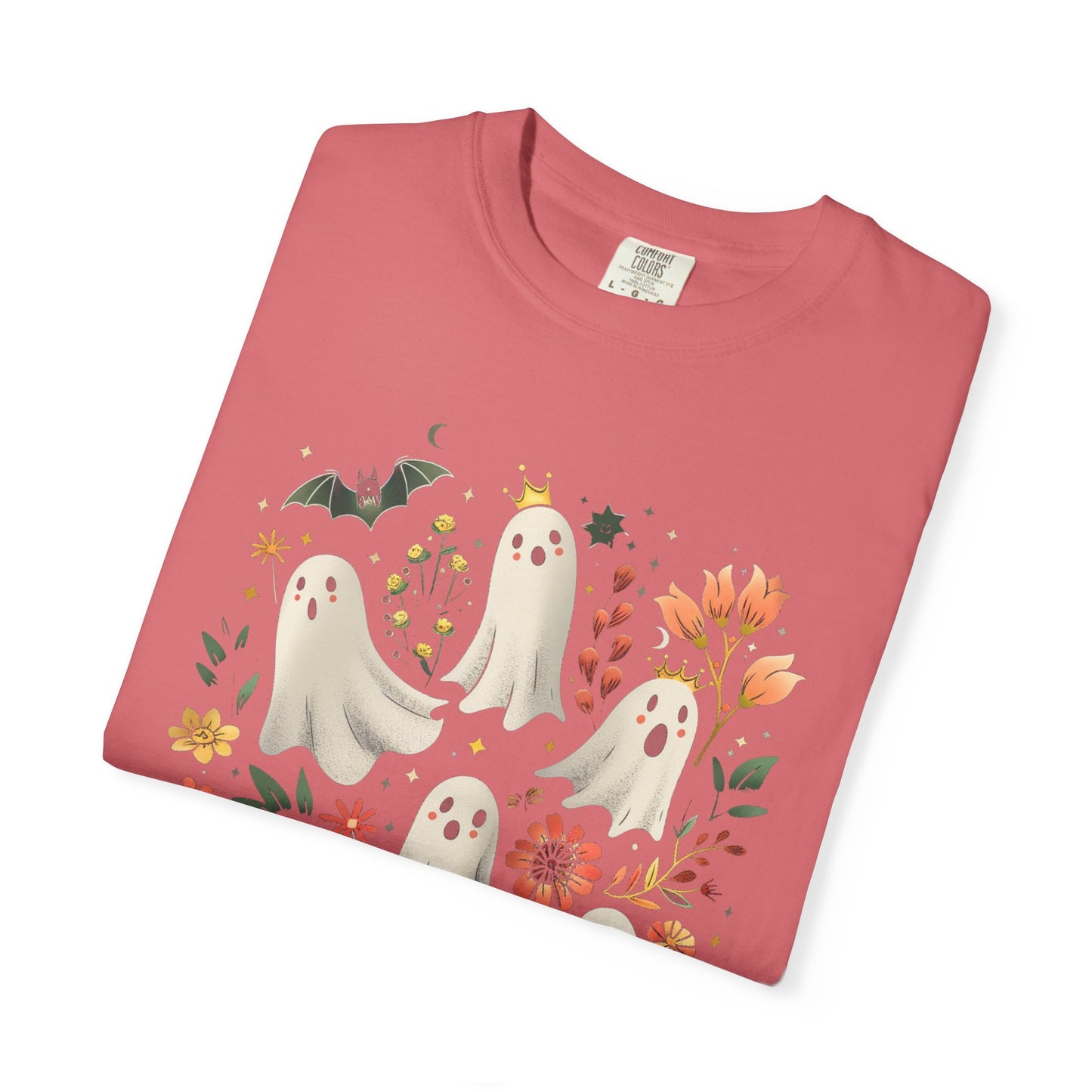 Whimsical Ghost T-Shirt | Halloween Apparel, Unisex Tee, Cute Ghost Design, Floral Graphic Tee, Casual Wear, Spooky Season
