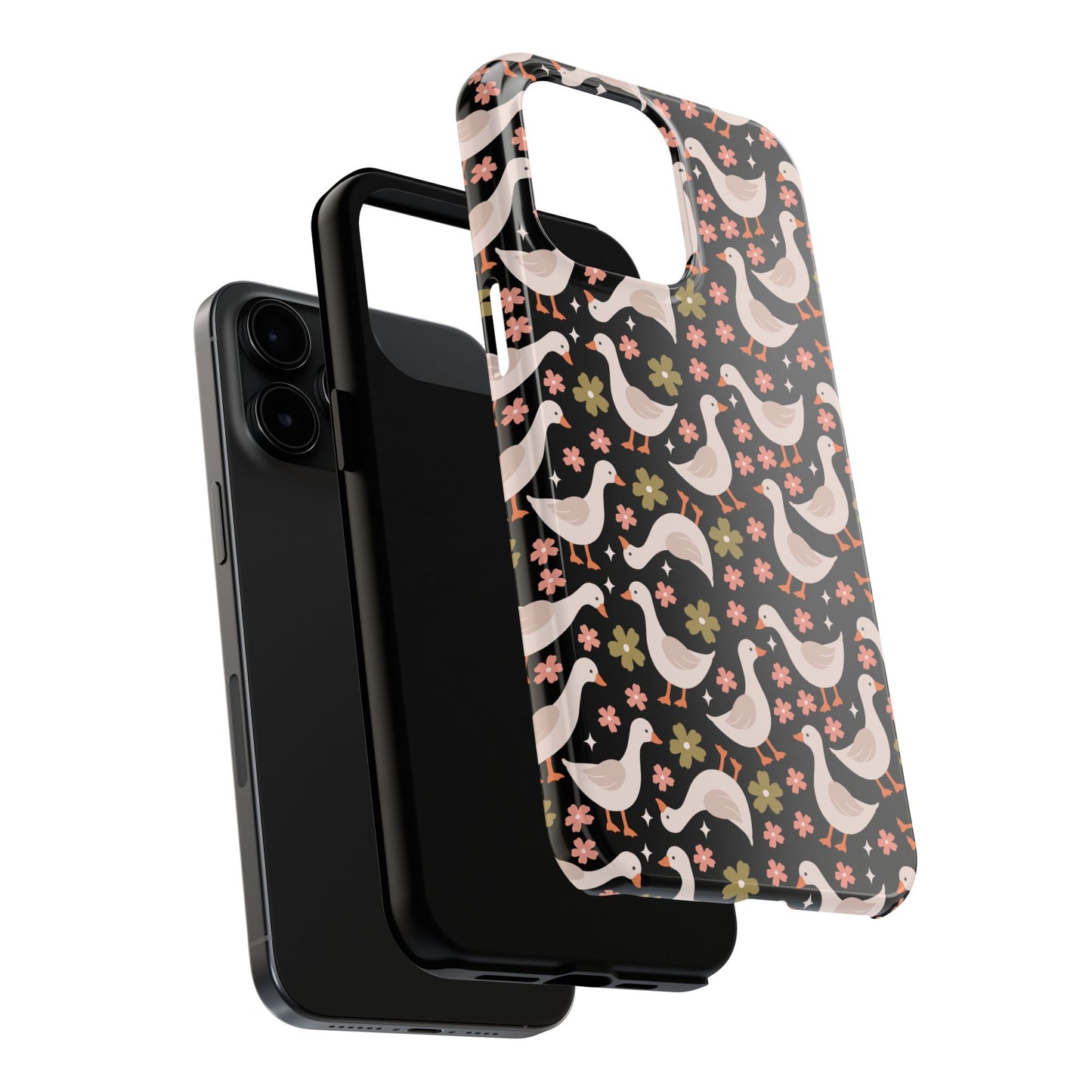 Cute Duck Pattern Phone Case, Stylish Tough Case, Gift for Duck Lovers, Floral Design, Unique Mobile Cover