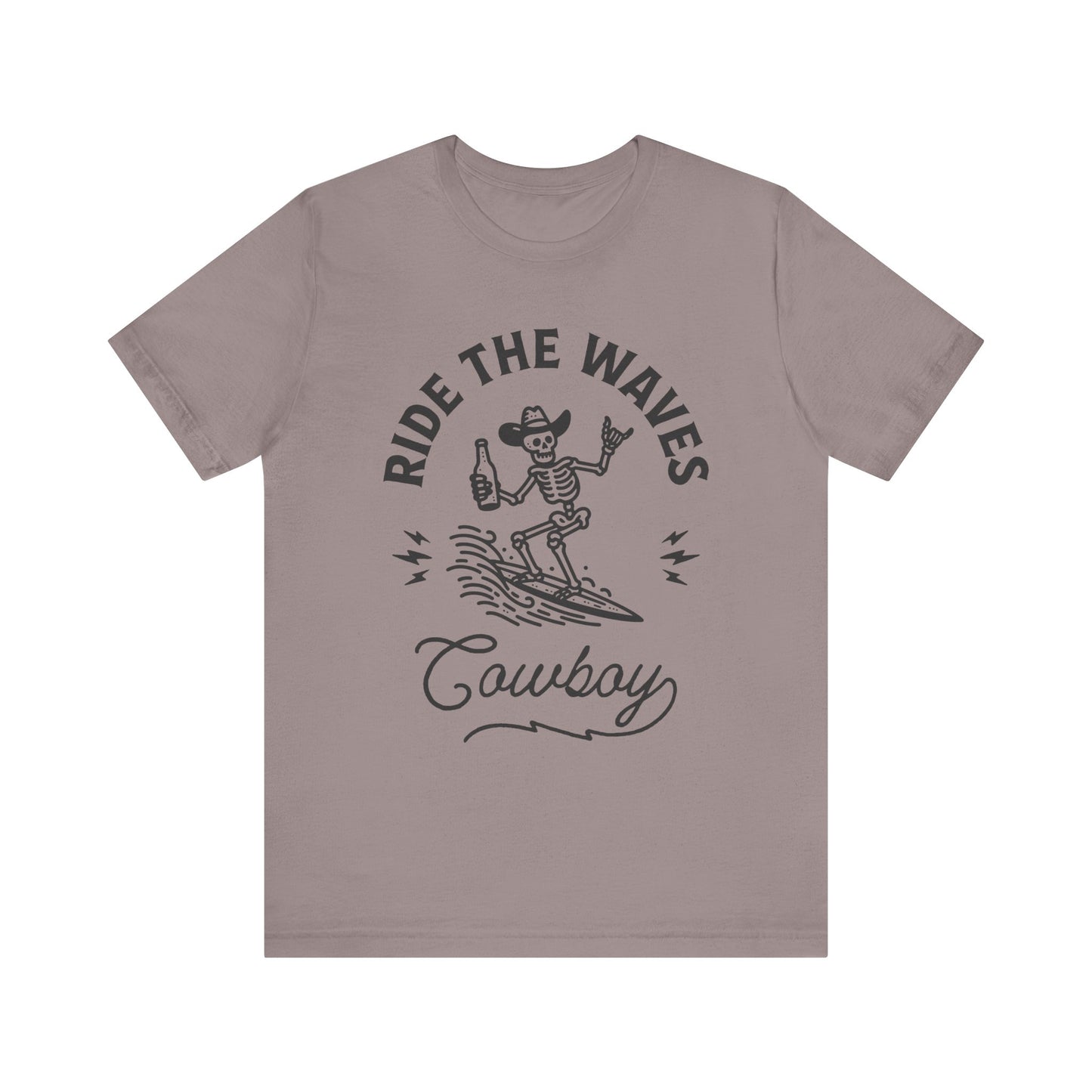 Surfing Skeleton Tee - Ride the Waves Cowboy Shirt, Beachwear, Summer Vibes, Gift for Surfers, Casual T-Shirt
