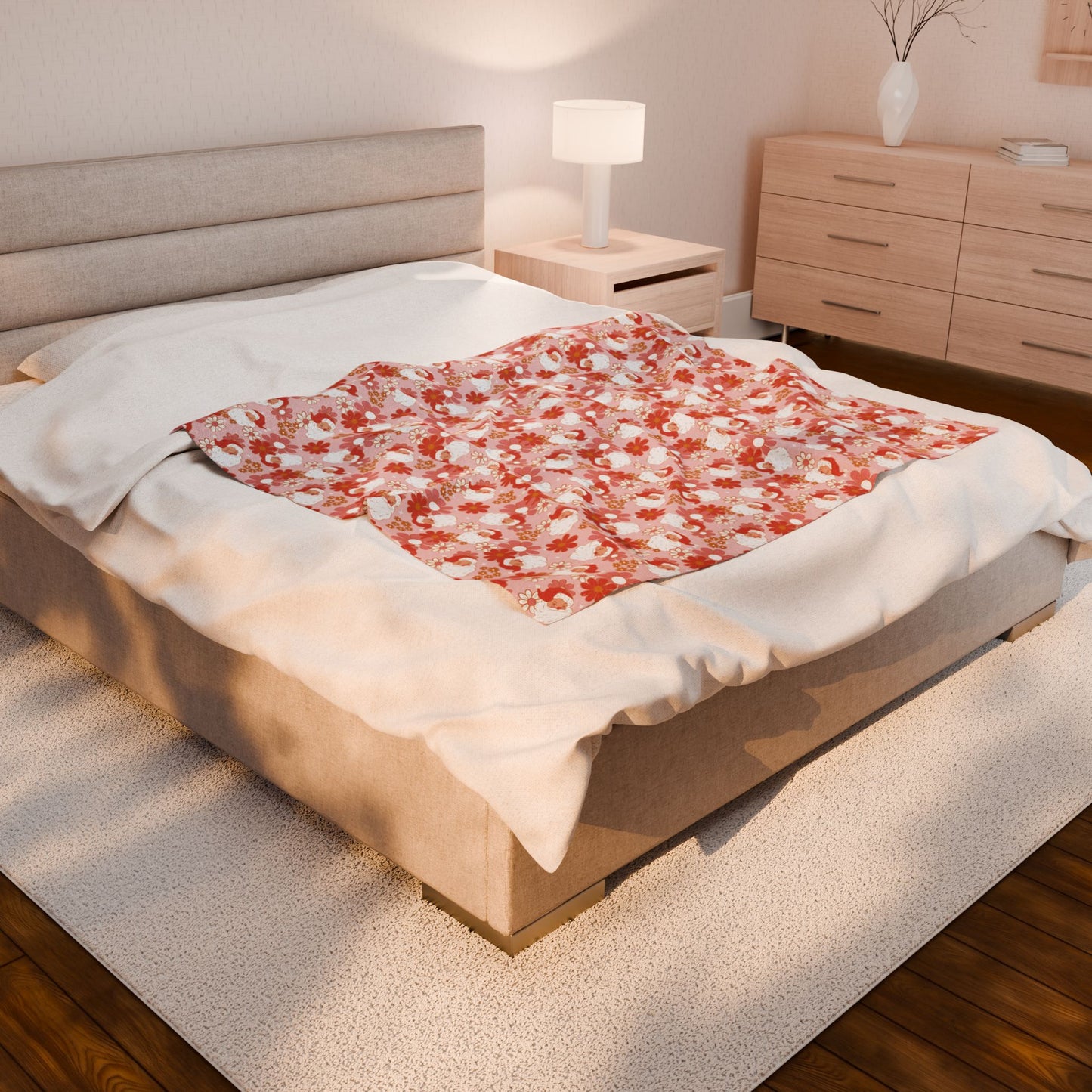 Cozy Retro Santa Floral Velveteen Blanket | Soft Plush Throw for Home