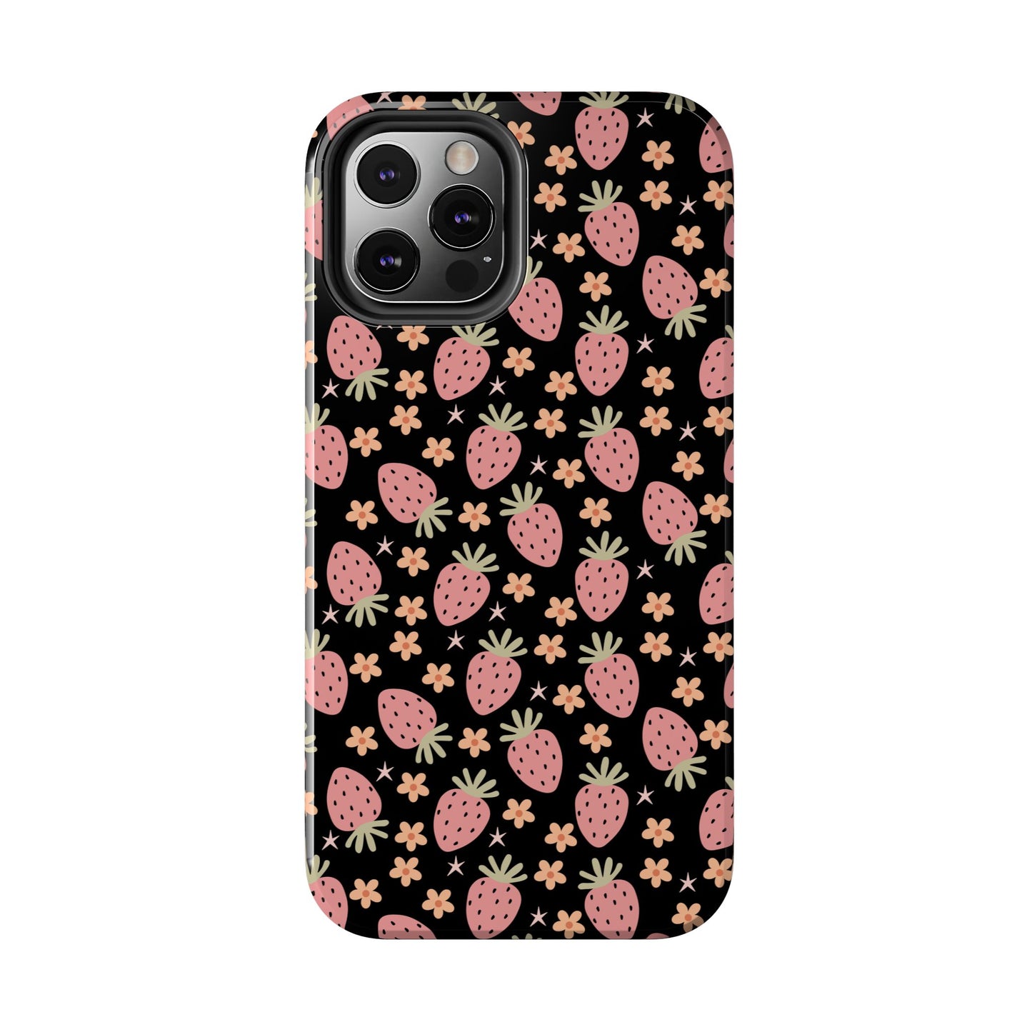 Cute Strawberry Pattern Tough Phone Cases, Floral Phone Cover, Protective Case, Gift for Her, Summer Vibes, Cute Accessories