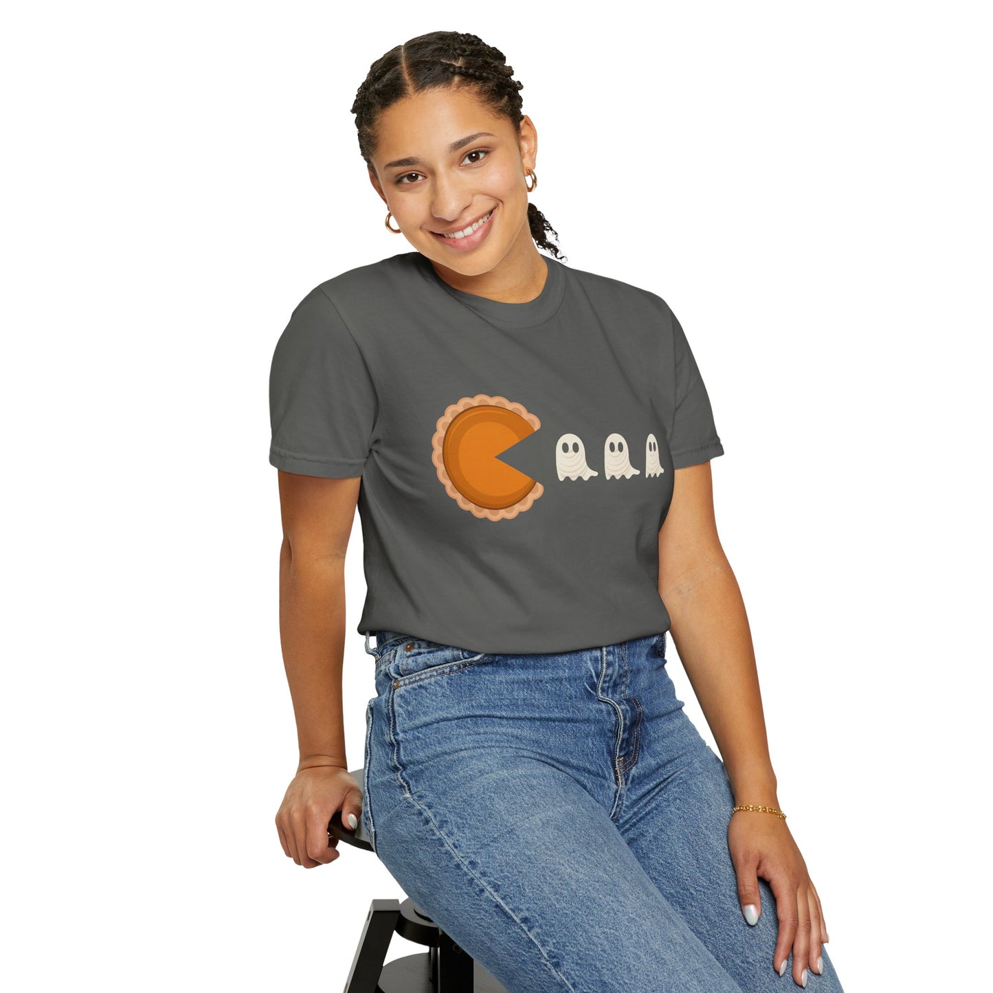 Pac-Man Pumpkin Pie Ghosts Unisex T-Shirt, Halloween Tee, Gamer Shirt, Fun Graphic Top, Gift for Gamers, Casual Wear
