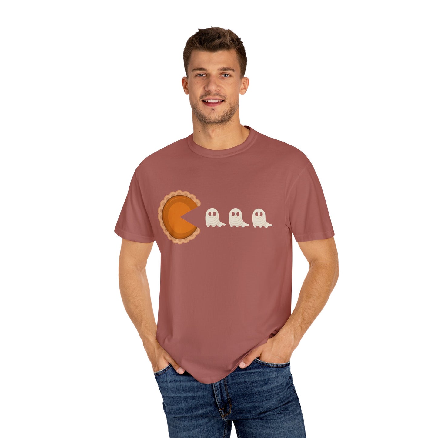 Pac-Man Pumpkin Pie Ghosts Unisex T-Shirt, Halloween Tee, Gamer Shirt, Fun Graphic Top, Gift for Gamers, Casual Wear