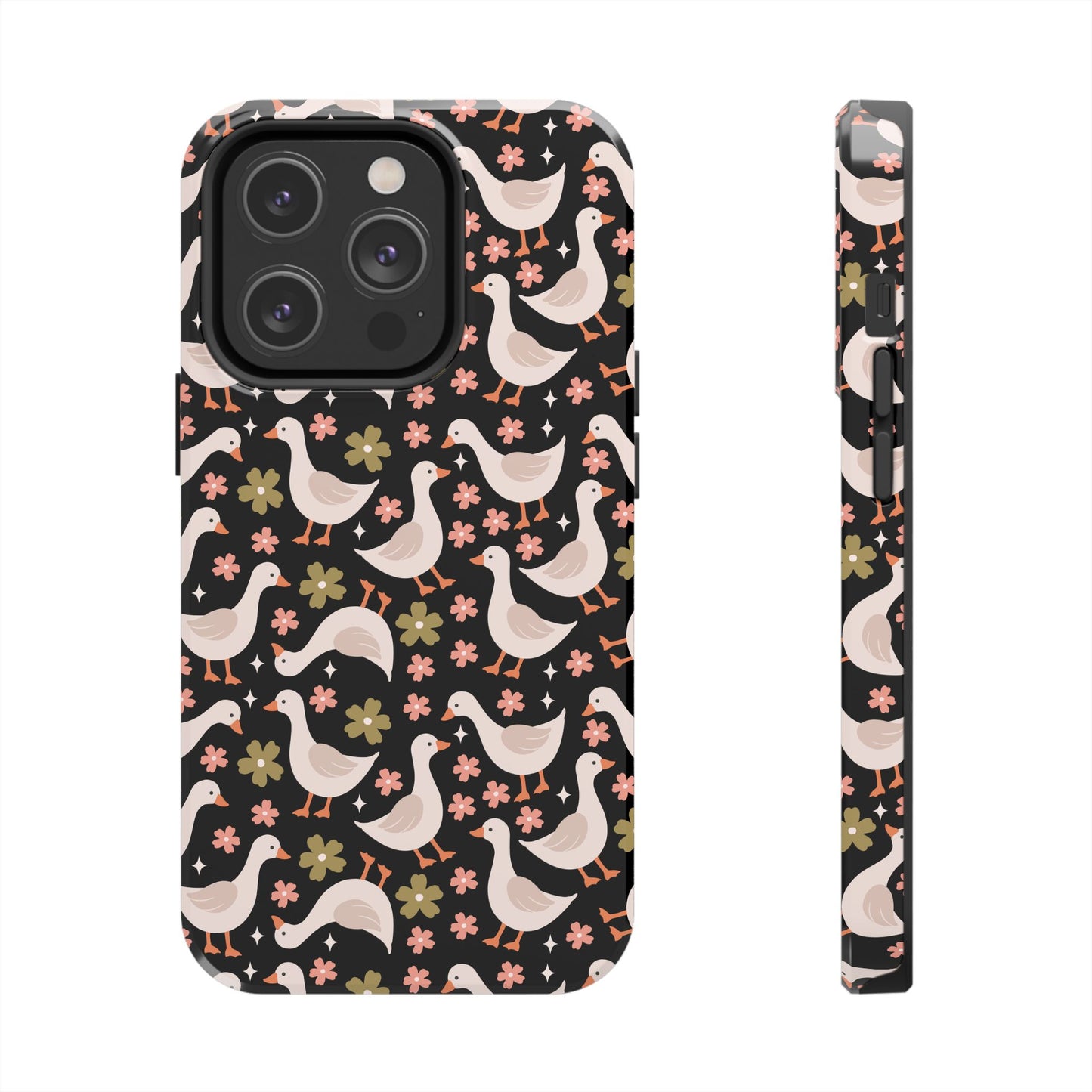 Cute Duck Pattern Phone Case, Stylish Tough Case, Gift for Duck Lovers, Floral Design, Unique Mobile Cover