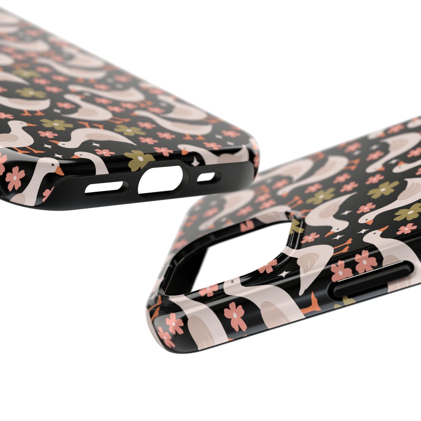 Cute Duck Pattern Phone Case, Stylish Tough Case, Gift for Duck Lovers, Floral Design, Unique Mobile Cover